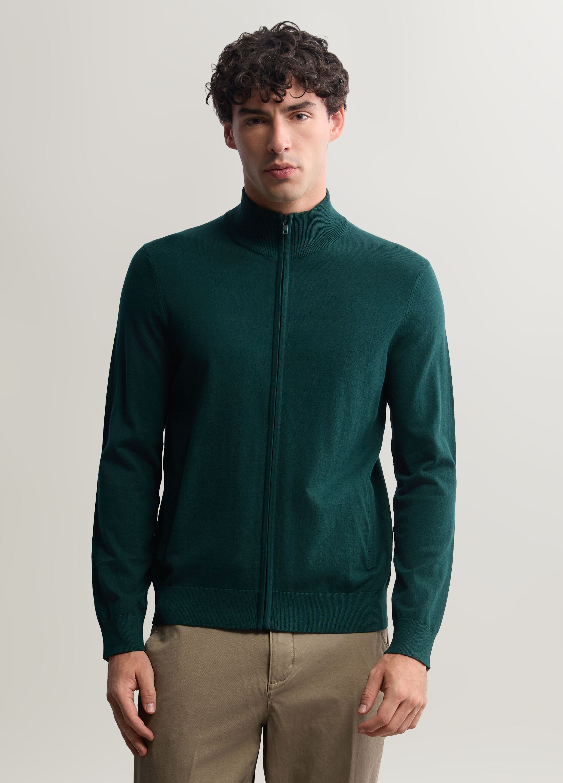 Cardigan in misto cotone con zip uomo