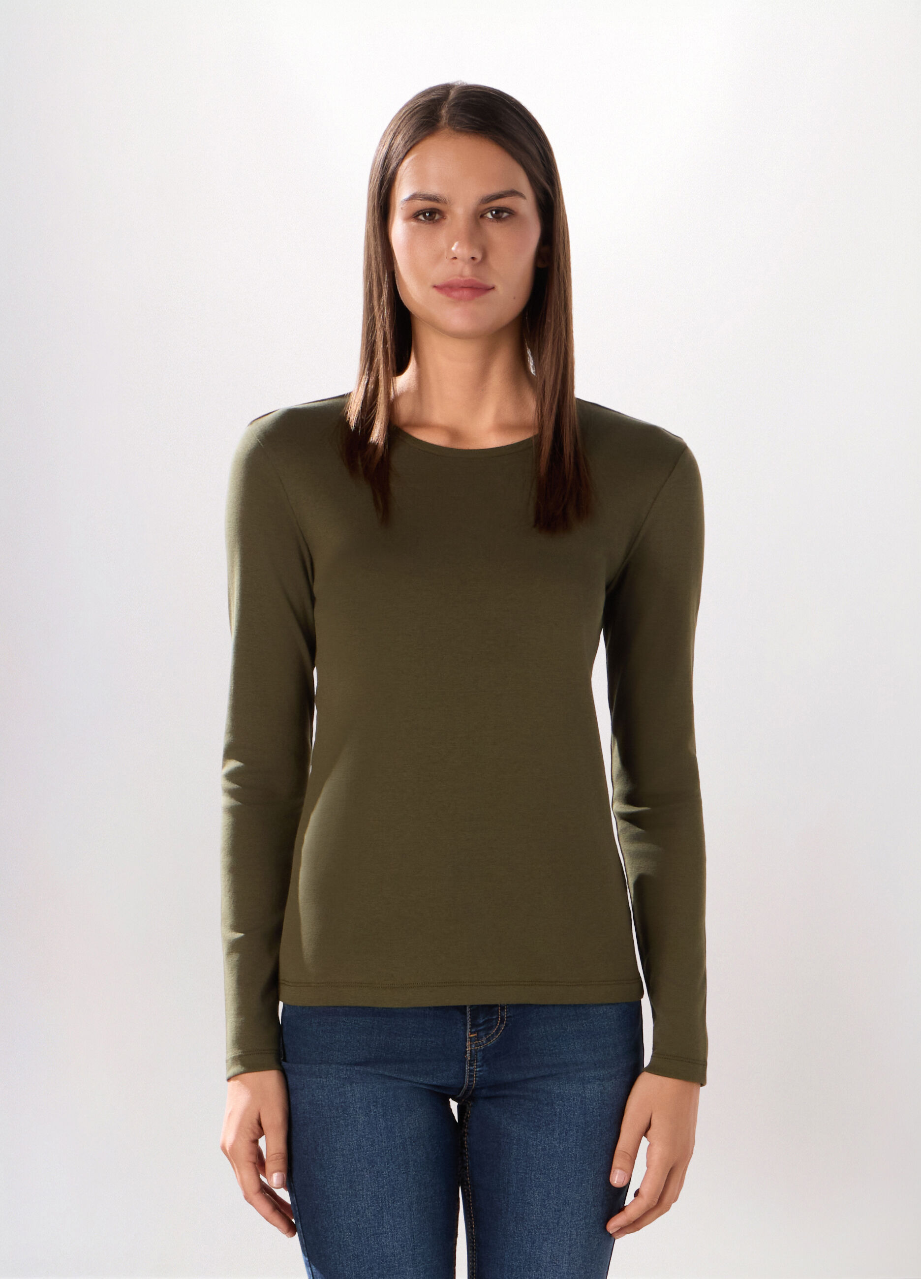 T-shirt in costina di puro cotone donna_0