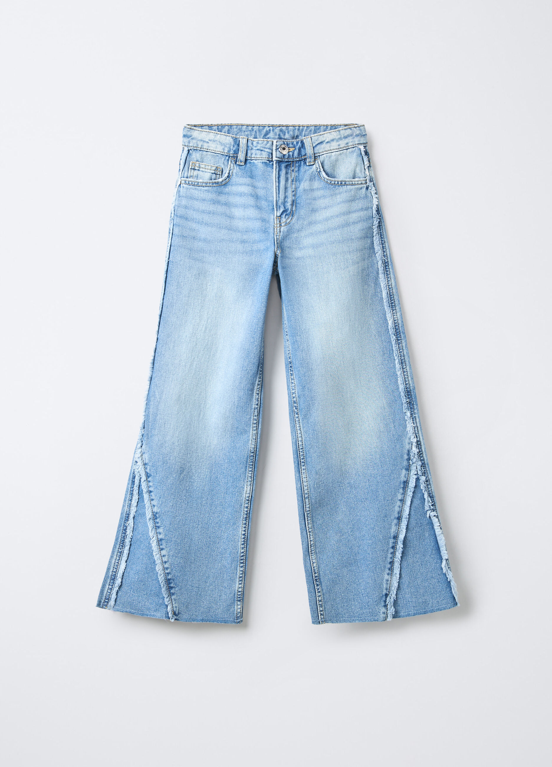 Pantaloni in denim di puro cotone Wide Leg ragazza_0