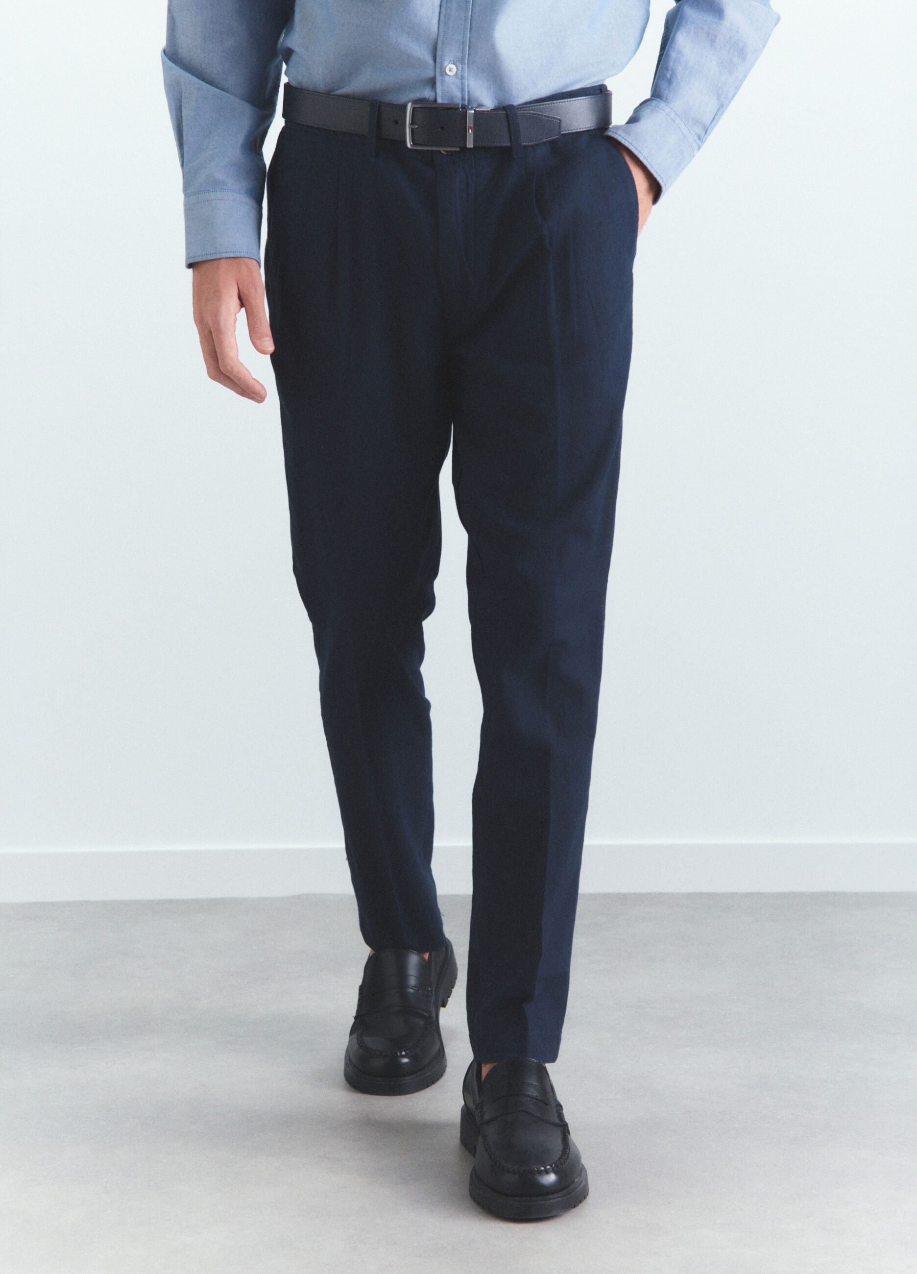 Pantalone chino in lino e cotone uomo