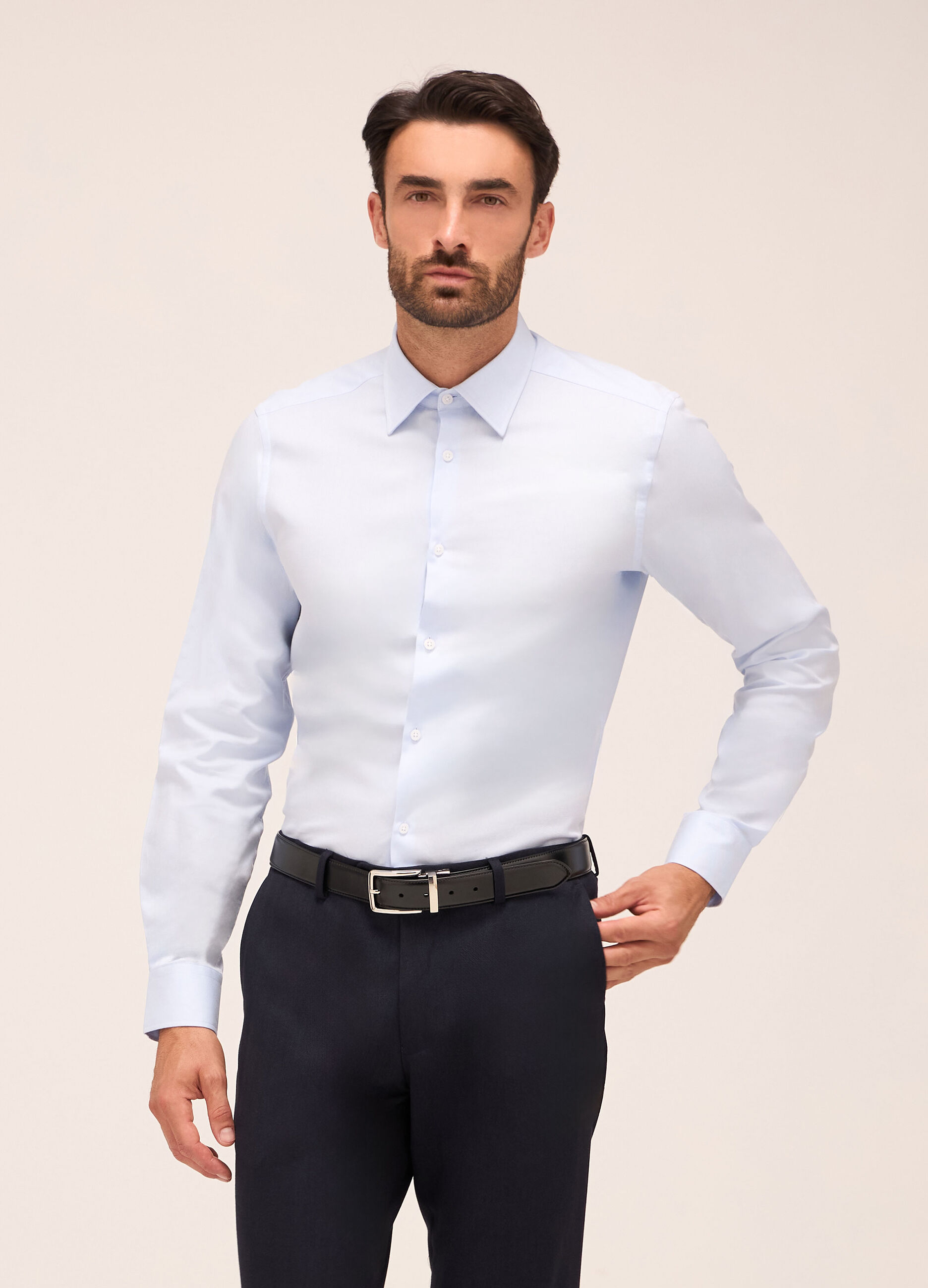 Camicia slim fit colletto italiano in cotone uomo_0