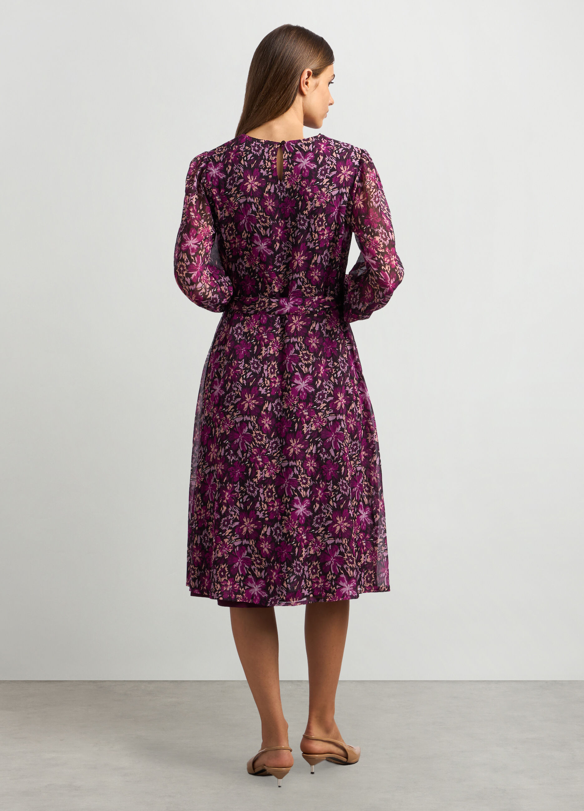 Abito midi crepe a maniche lunghe donna_1