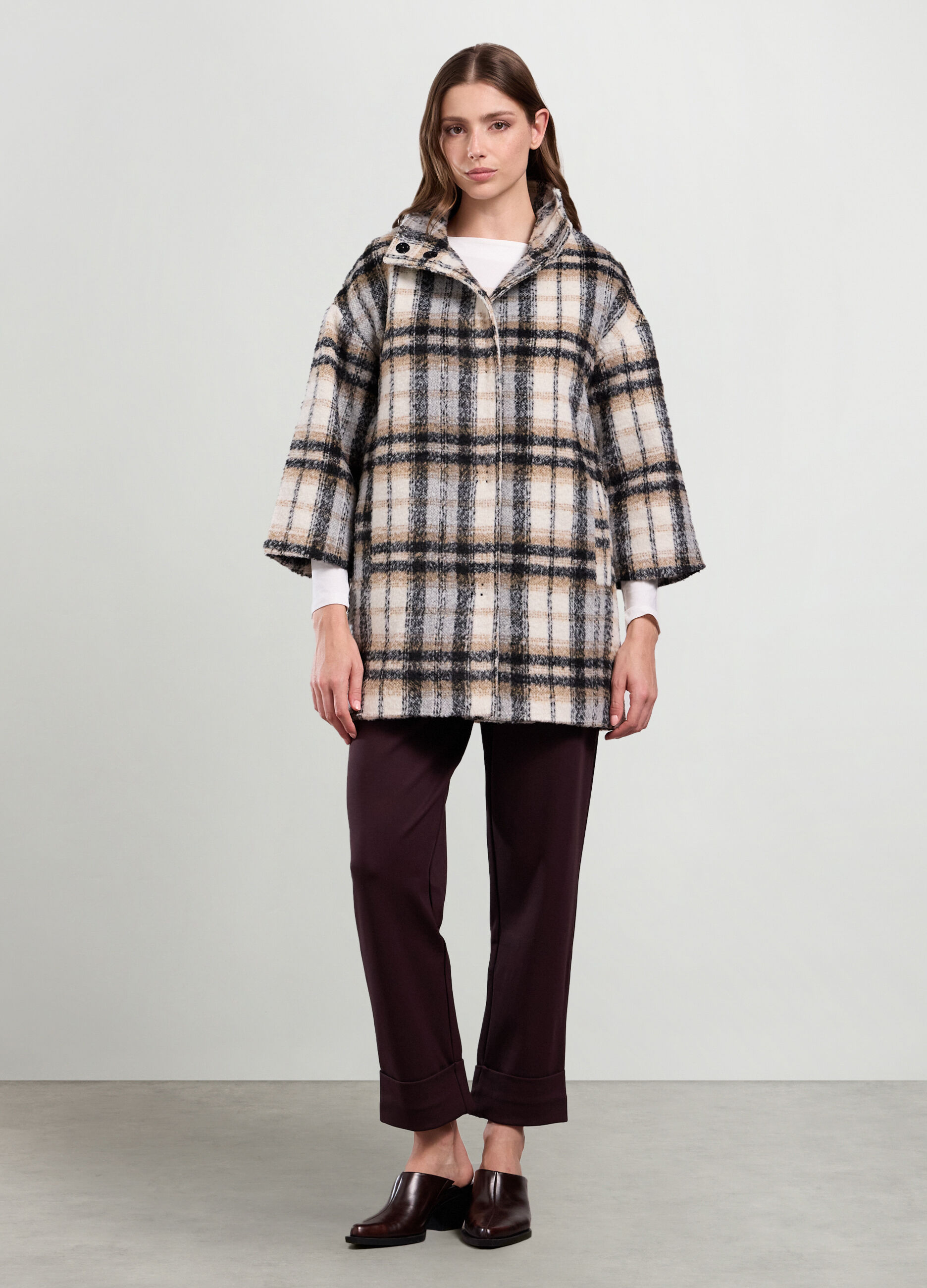 Cappotto a quadri misto lana donna_0