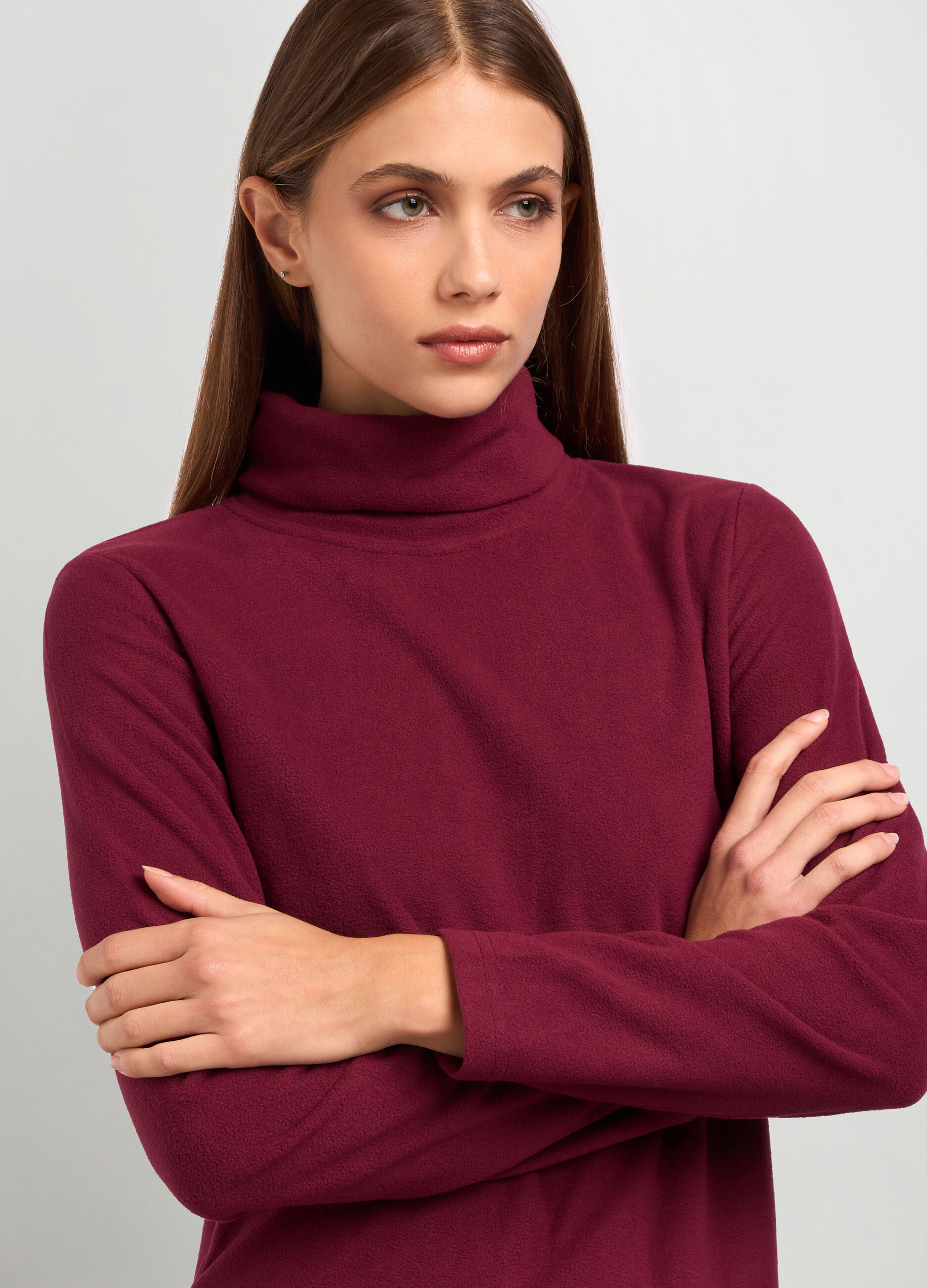 Felpa in pile a collo alto donna_2
