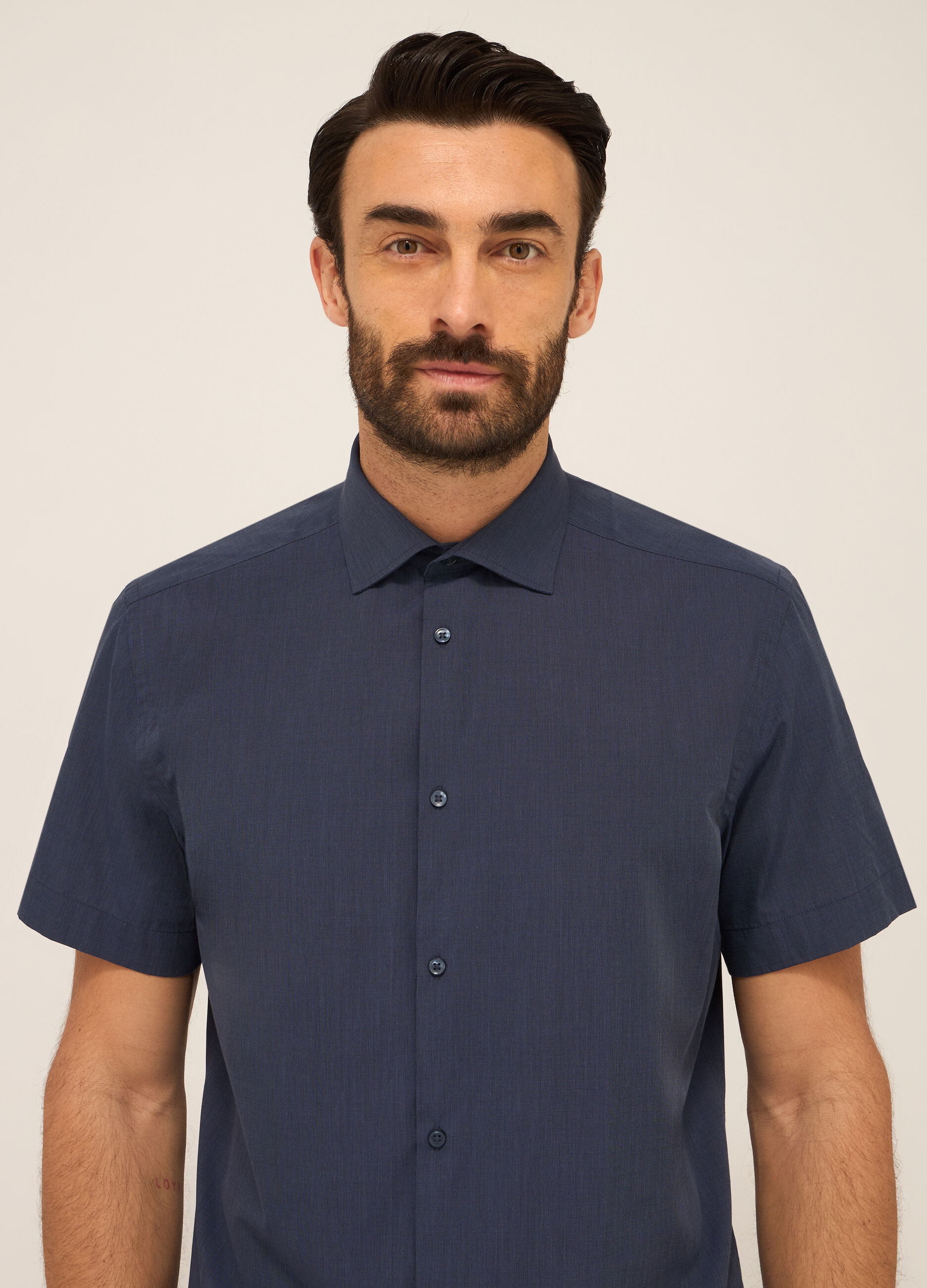Camicia a maniche corte in misto cotone uomo