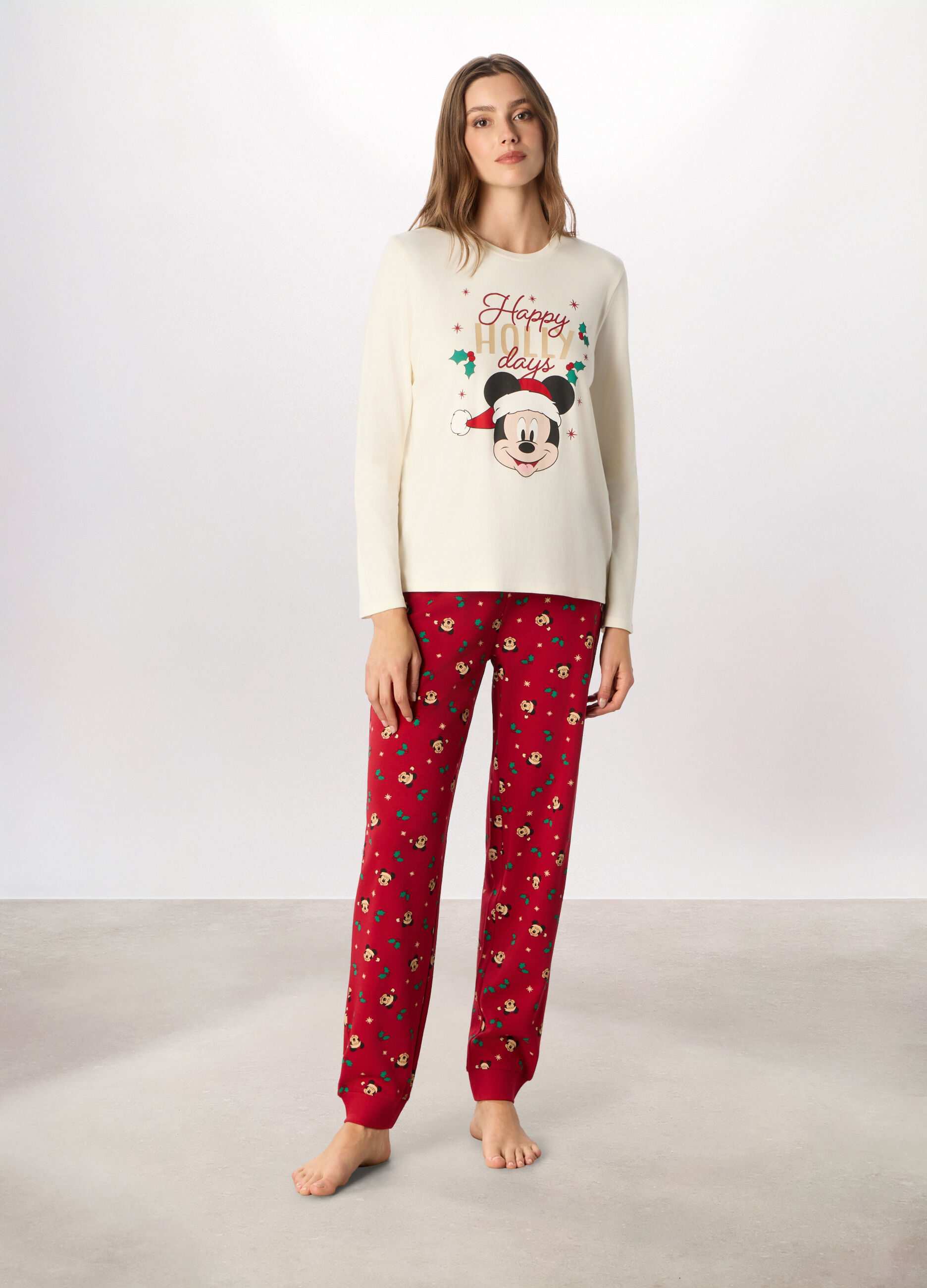 Set pigiama lungo in interlock di puro cotone donna_0