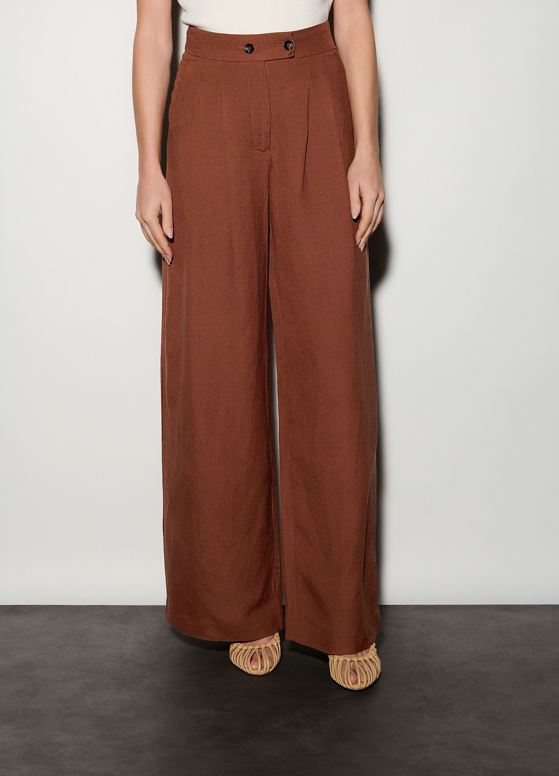 Pantaloni chino regular fit misto lino donna_1