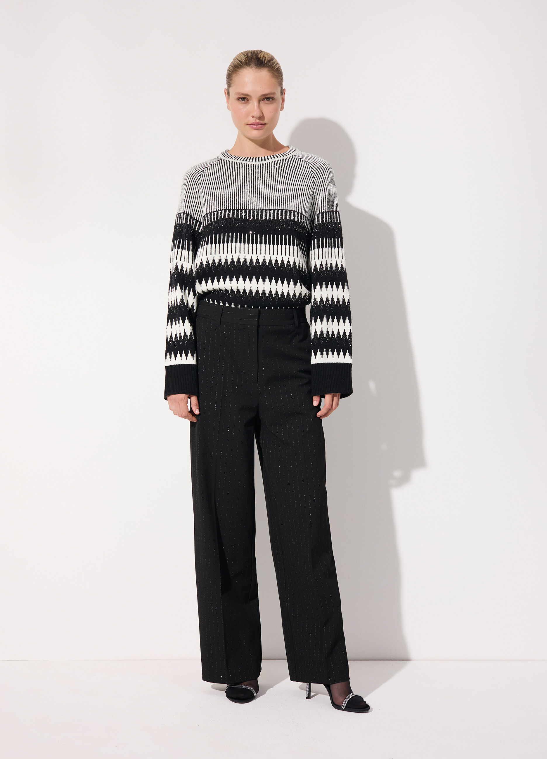 Pantalone palazzo gessati in filo lurex donna_0