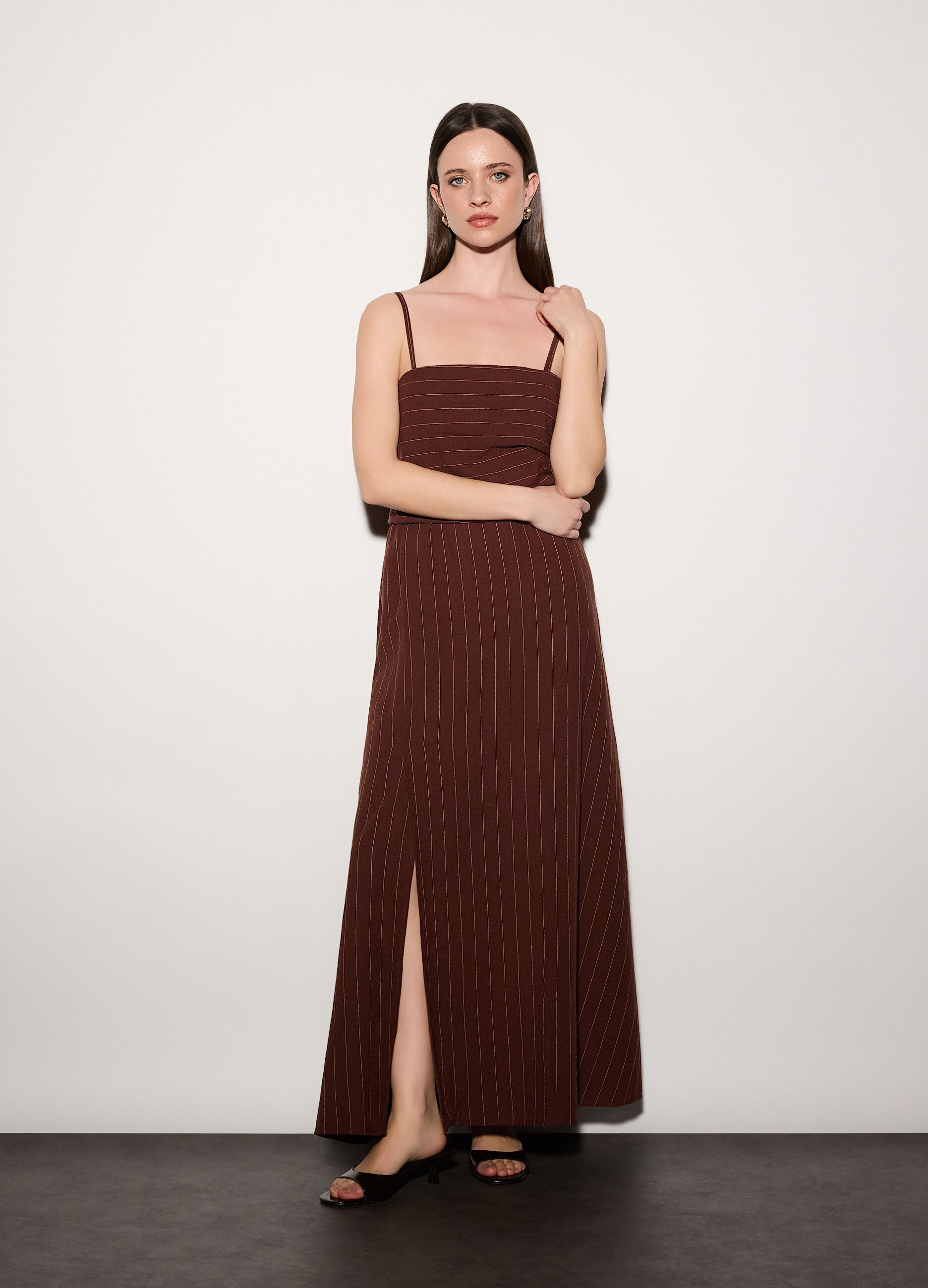 Abito gessato misto lino donna