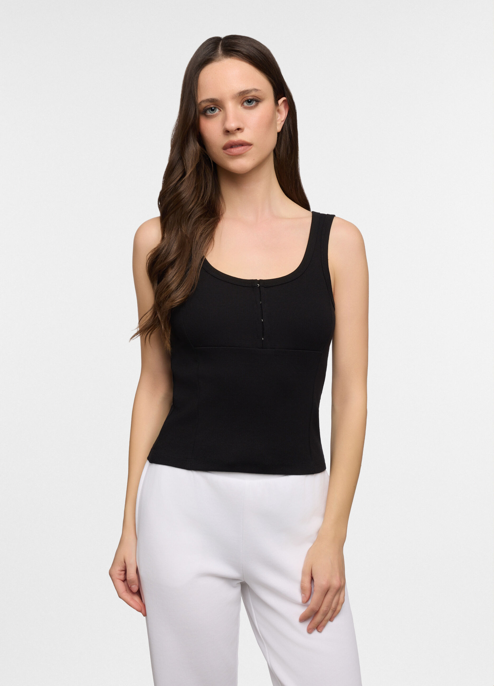 Top corsetto fitted con scollo rotondo donna_0