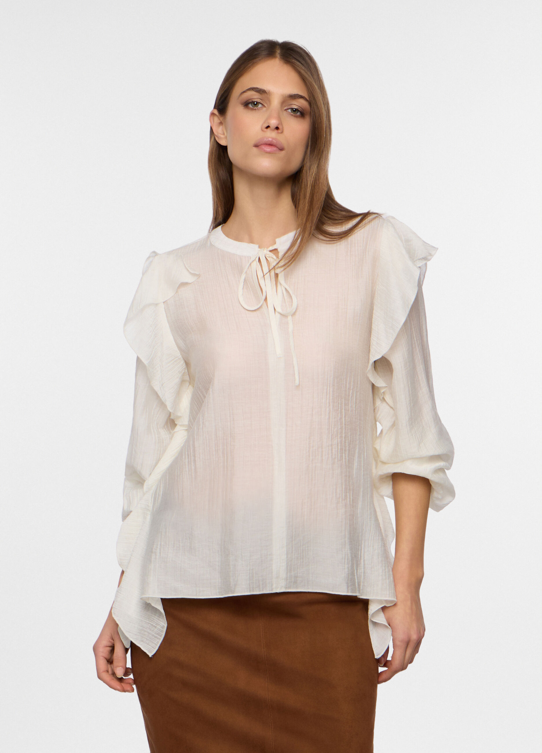 Camicia crepe con rouches donna_0