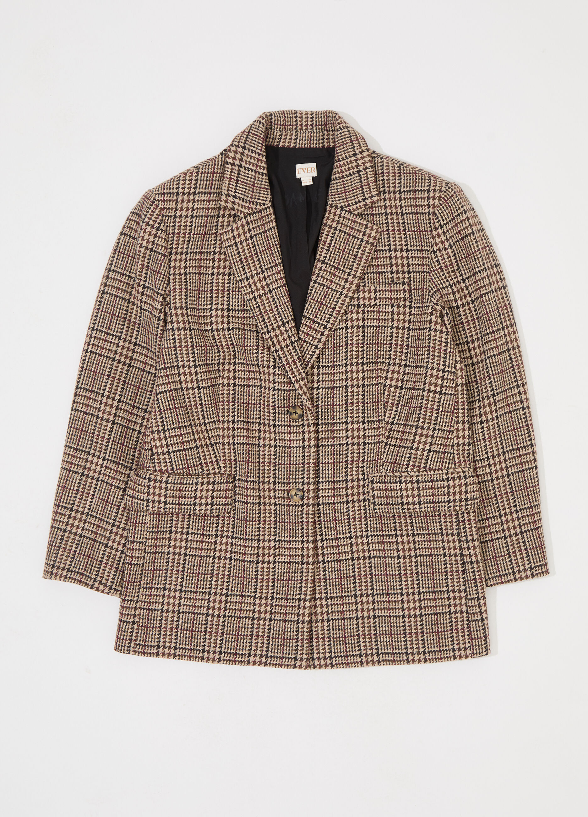 Blazer lungo in misto lana a quadri donna_4