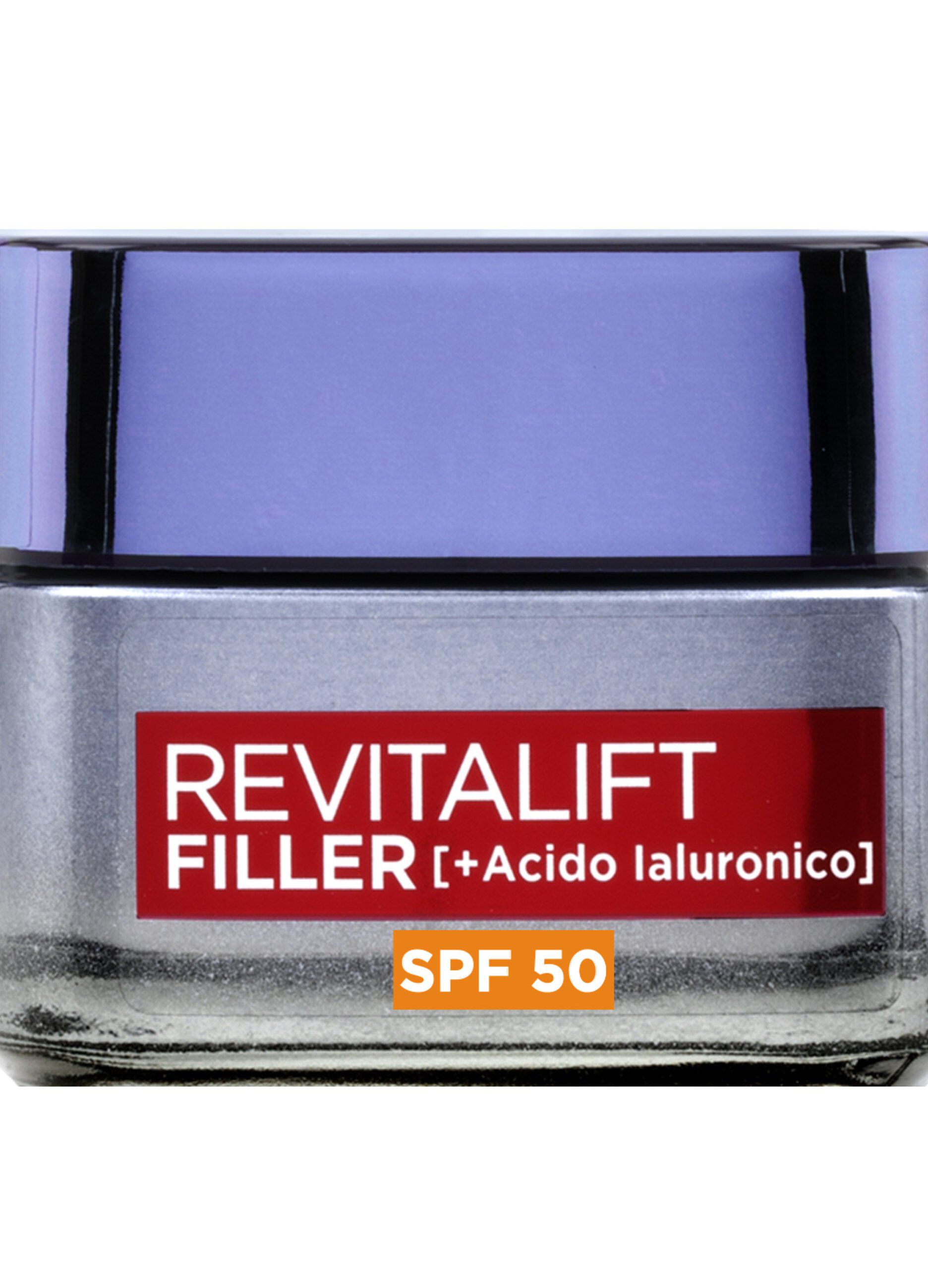 L'Oréal Paris Crema Viso Giorno Revitalift Filler, Azione Antirughe Rivolumizzante con Acido Ialuronico Micro-filler, SPF 50, 50 ml.