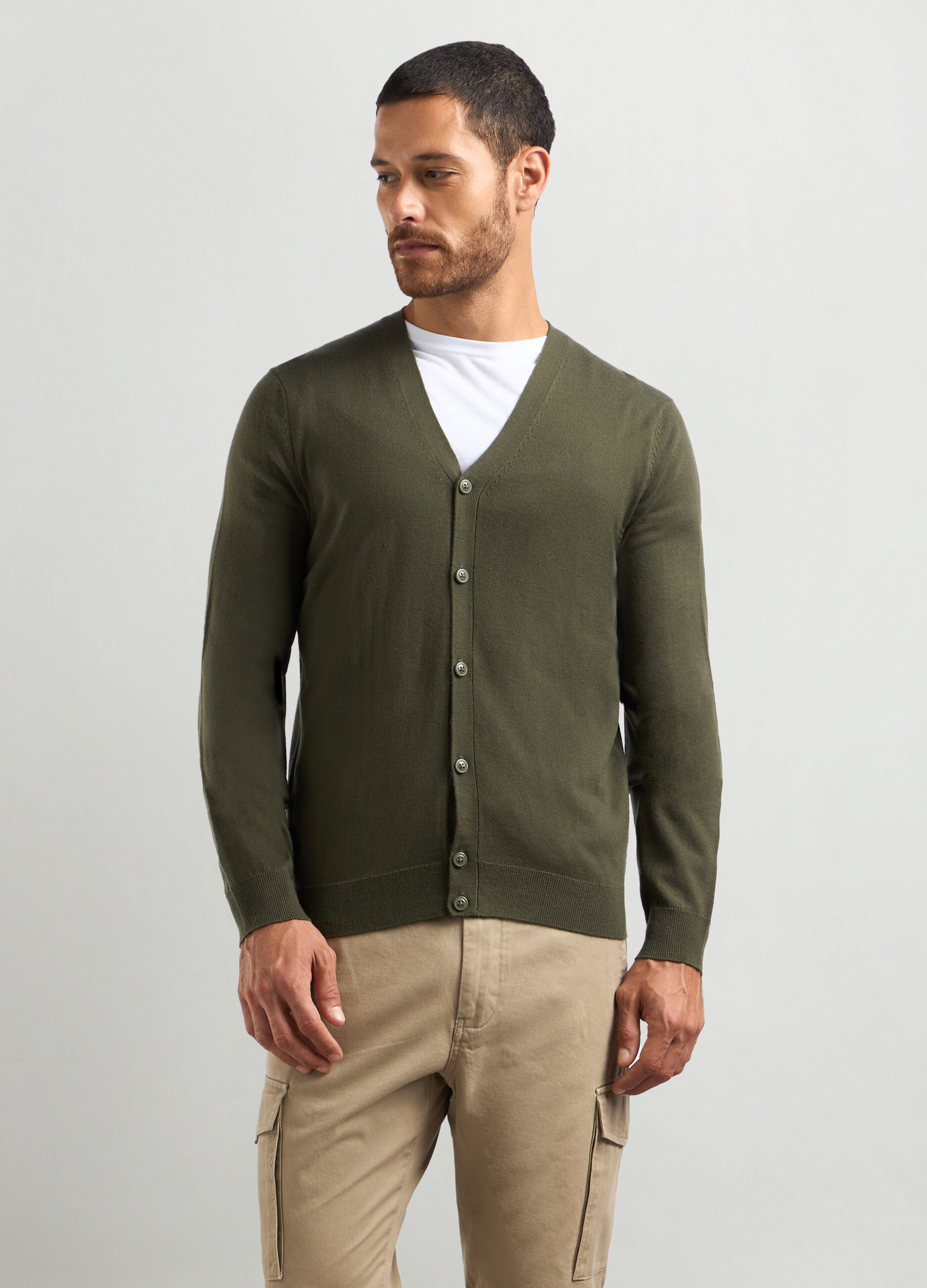 Cardigan collo a V maglia rasata uomo_0