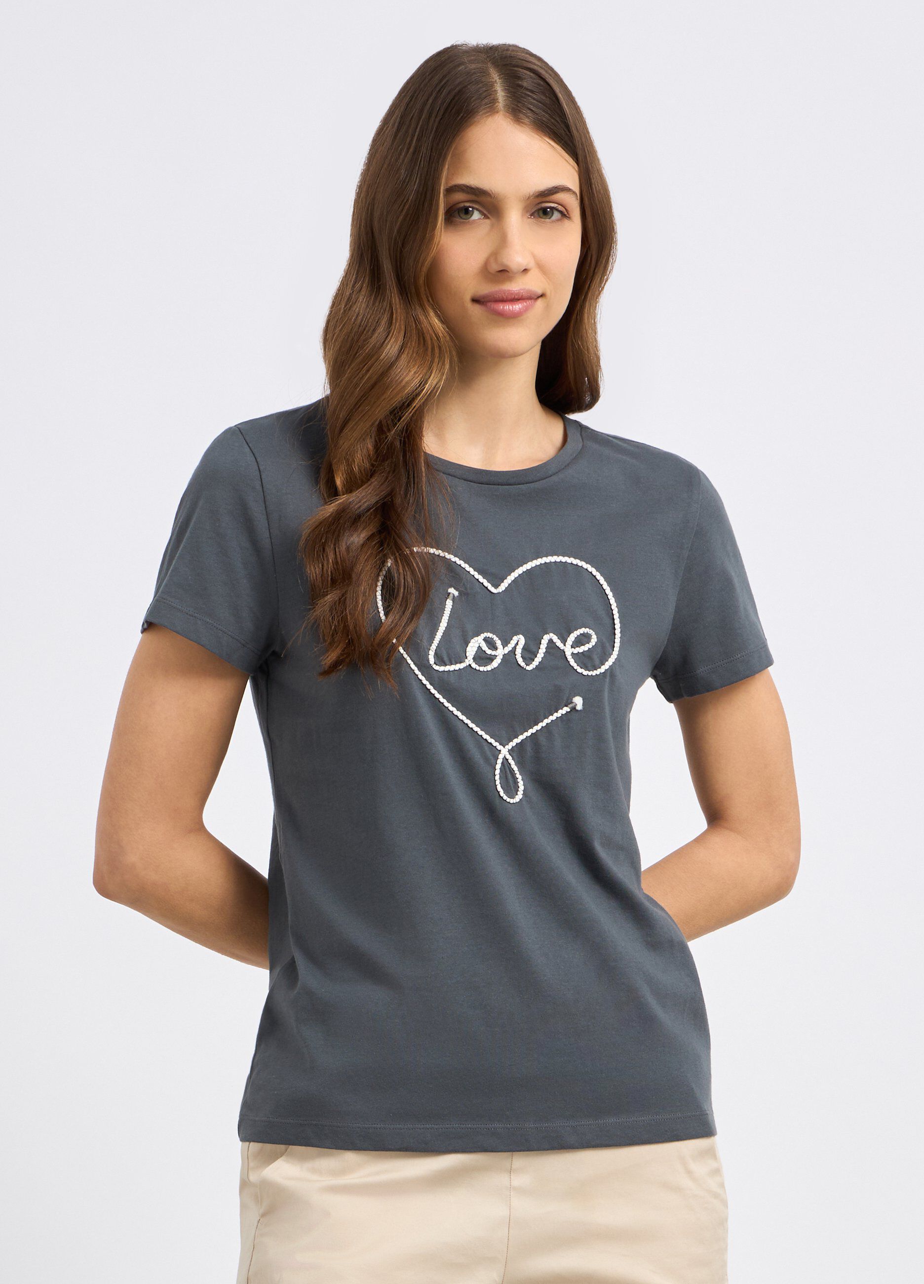 T-shirt in puro cotone con ricamo donna_0