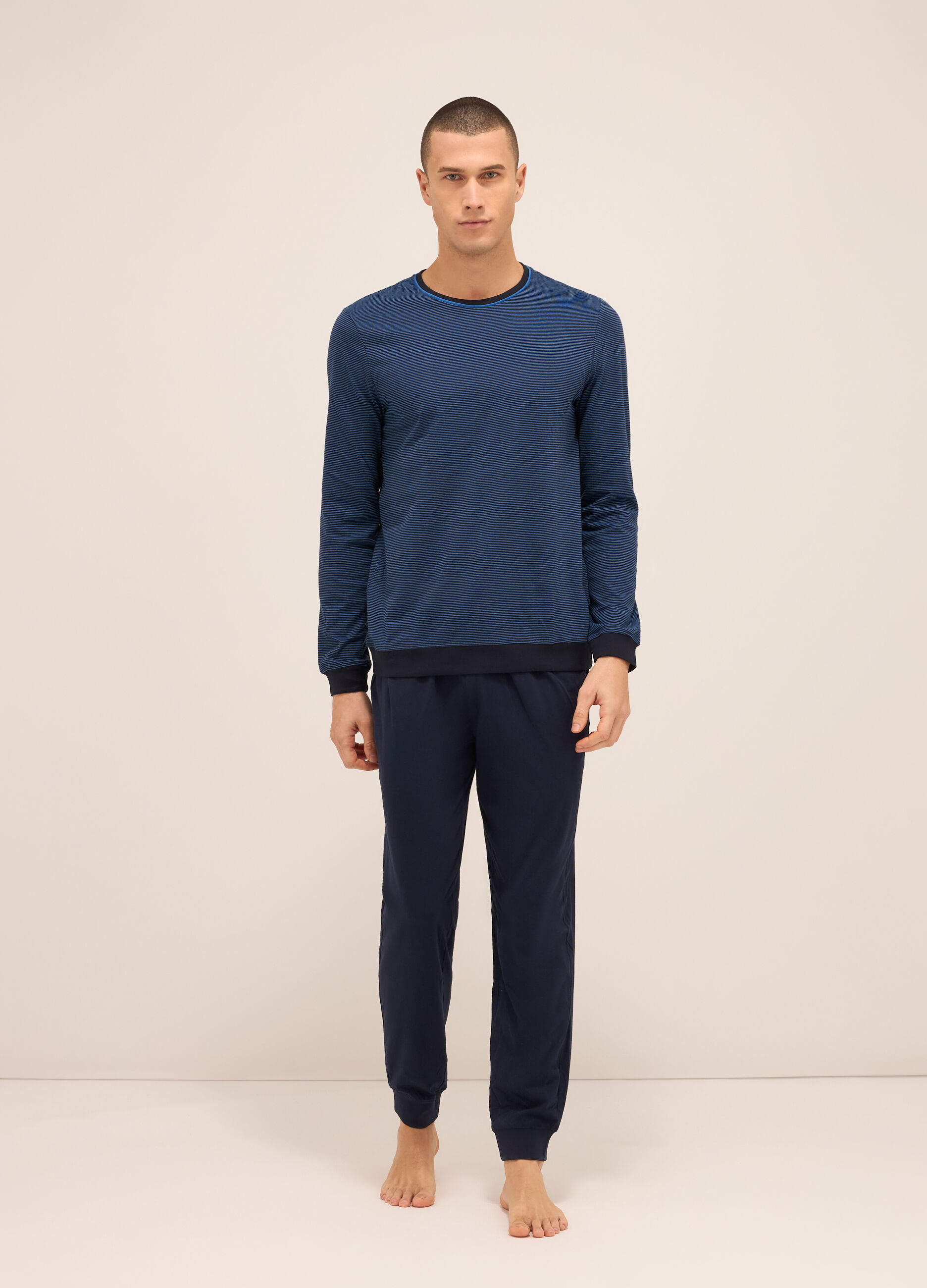 Maglia del pigiama a righe in puro cotone uomo