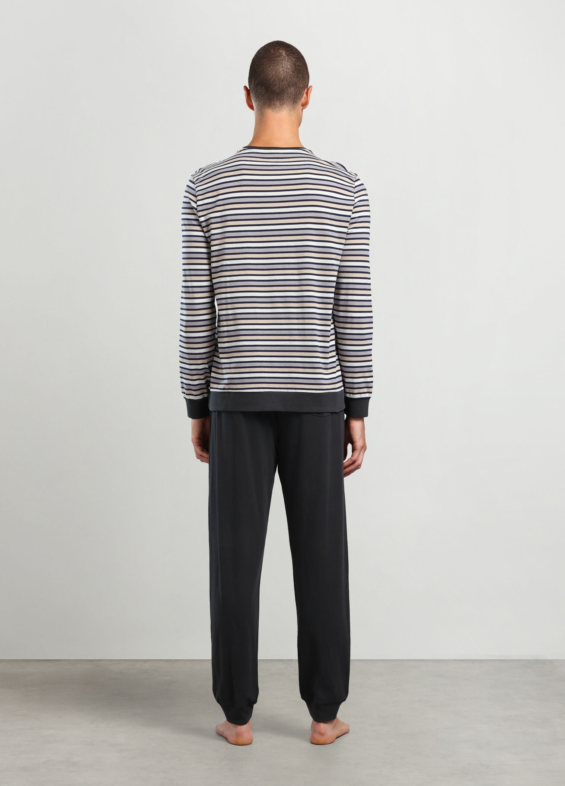 Pigiama lungo a righe in cotone uomo_1