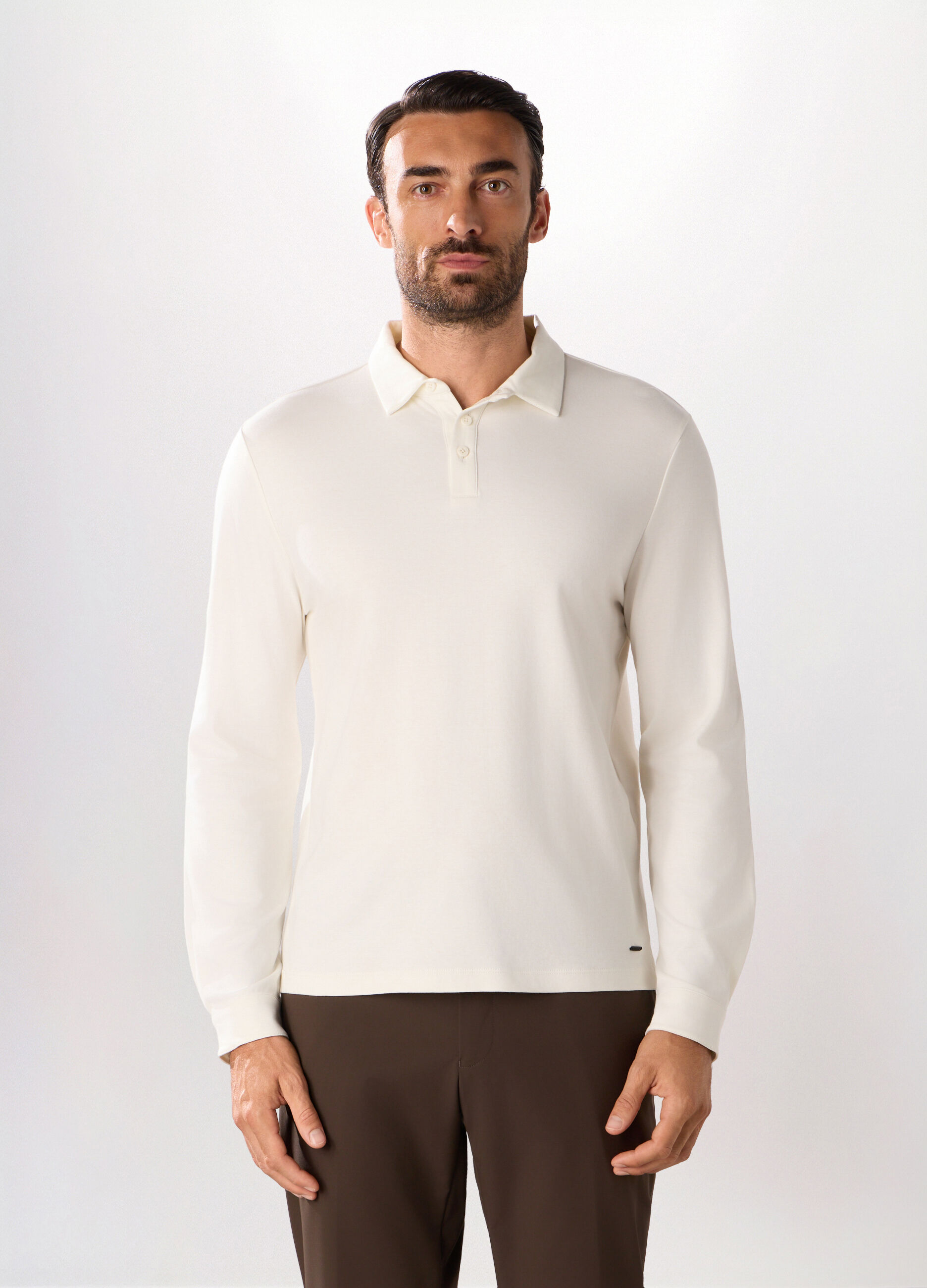 Polo a maniche lunghe in puro cotone uomo_1