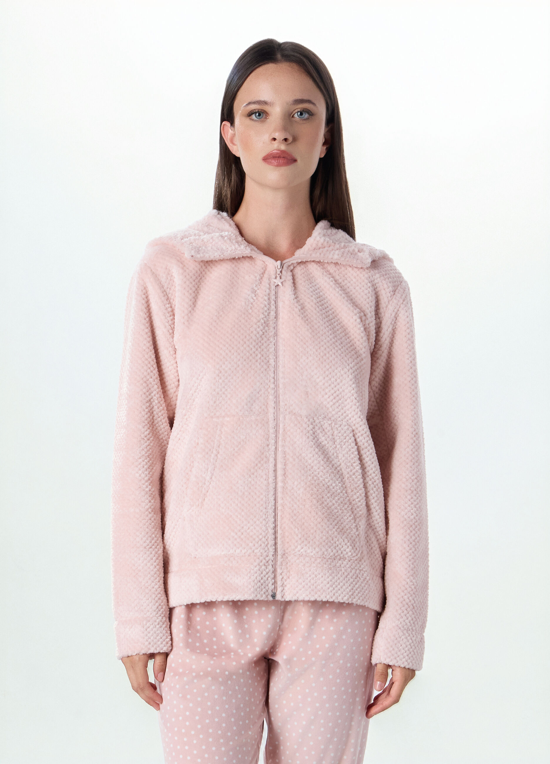 Top pigiama in fake fur con cappuccio donna_0