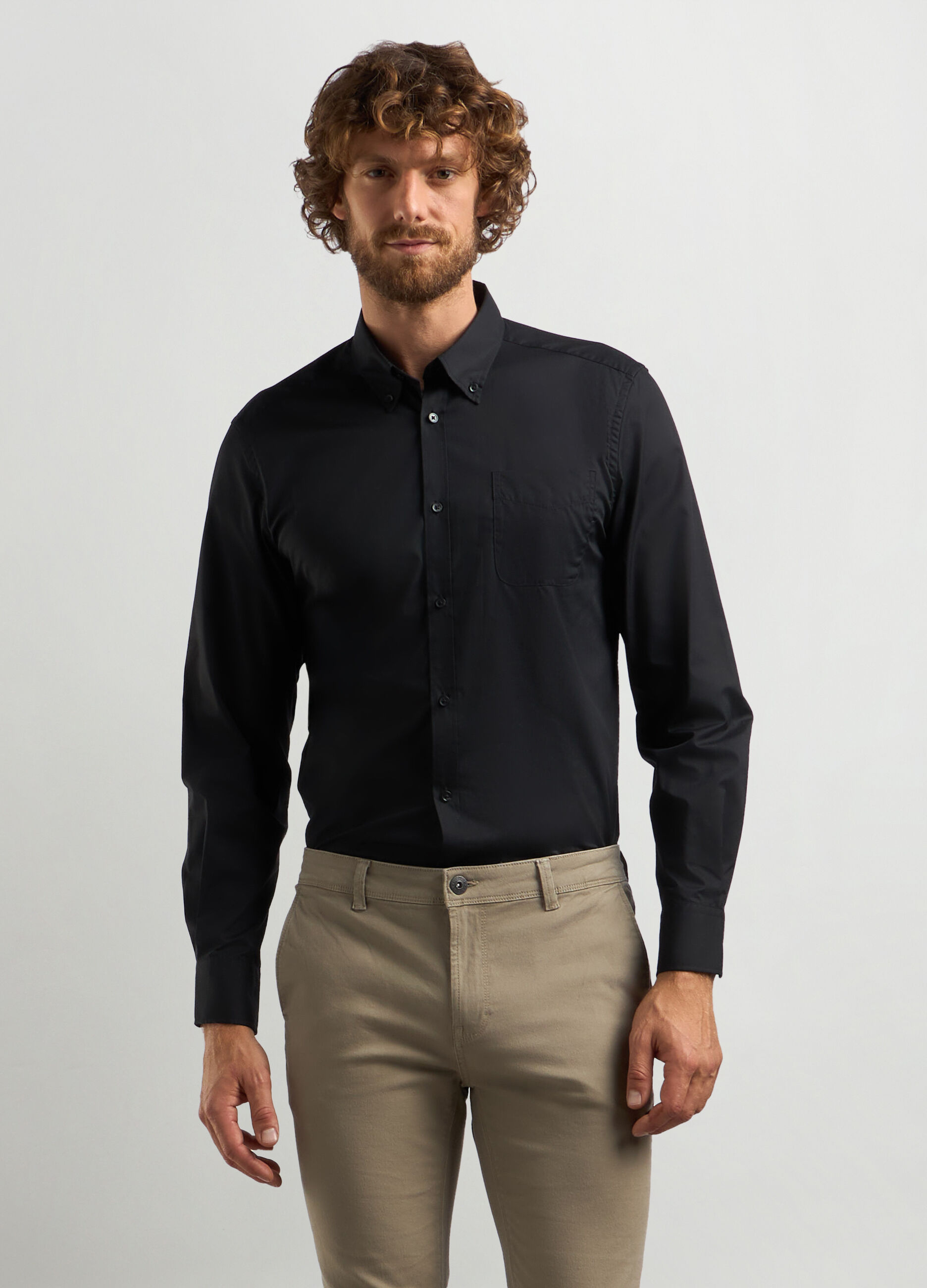 Camicia regular fit colletto button down in misto cotone_0