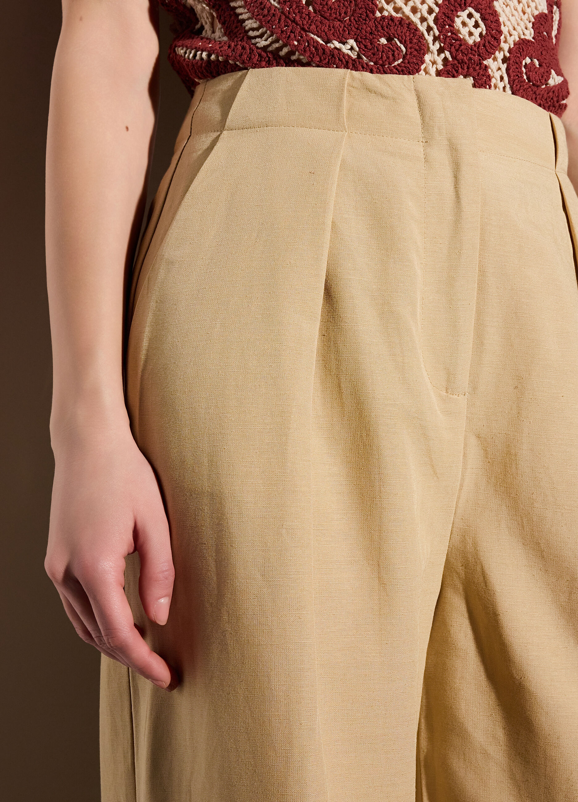 Pantaloni regular fit misto lino donna_3