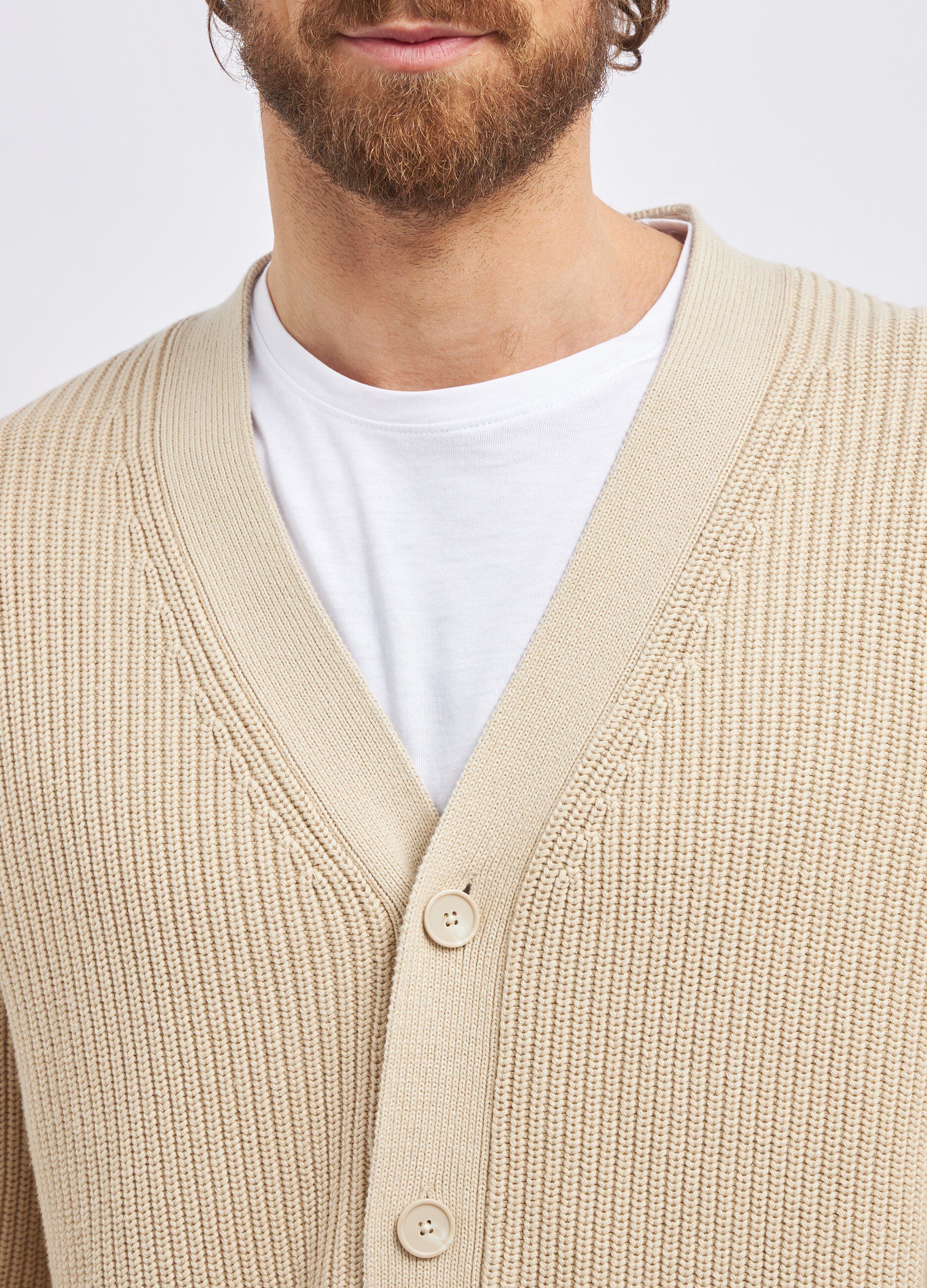 Cardigan tricot in costina di puro cotone uomo_2