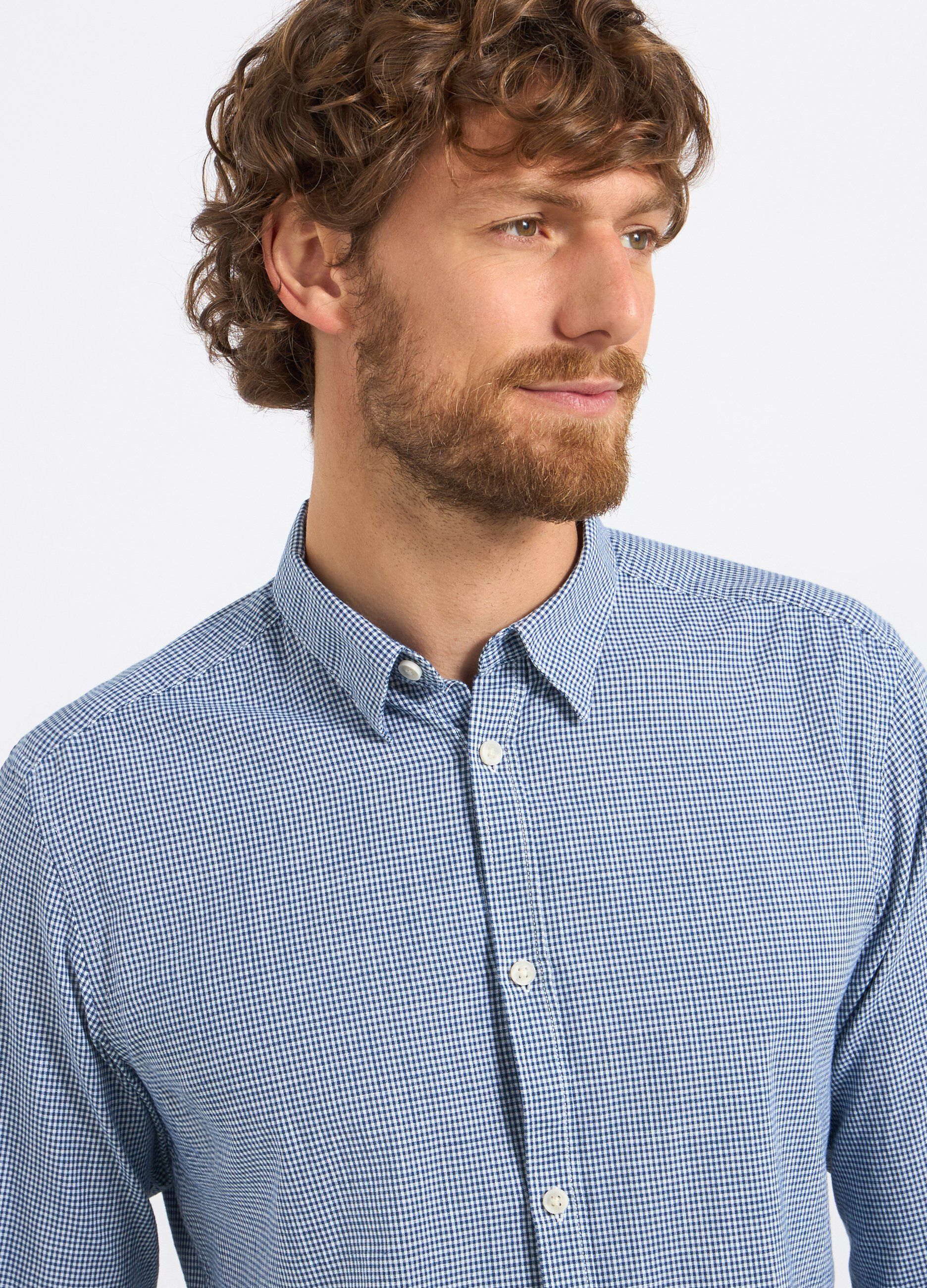 Camicia in puro cotone a micro quadri uomo_2