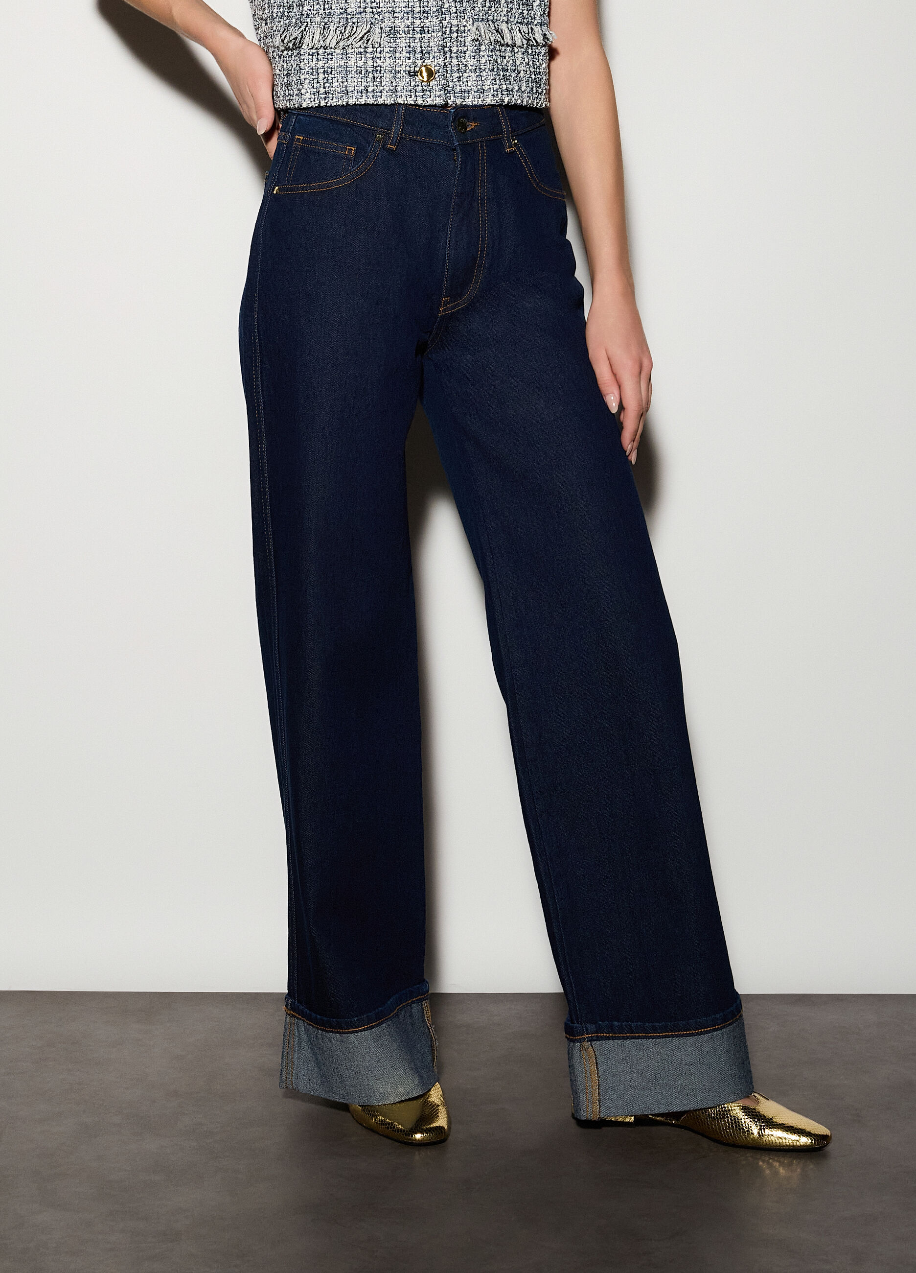 Pantaloni wide leg in denim donna_1