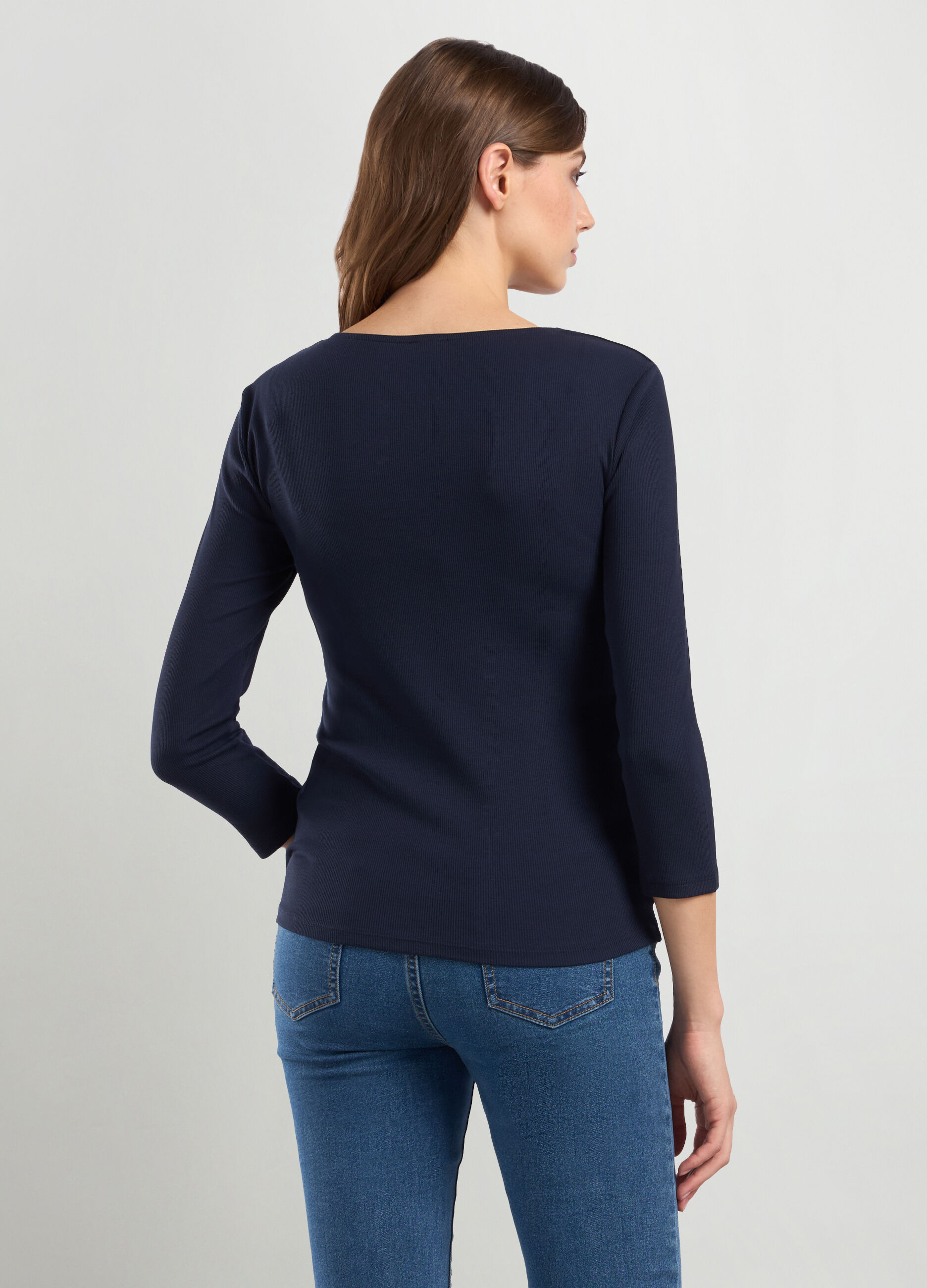 T-shirt in costina di cotone stretch donna_1