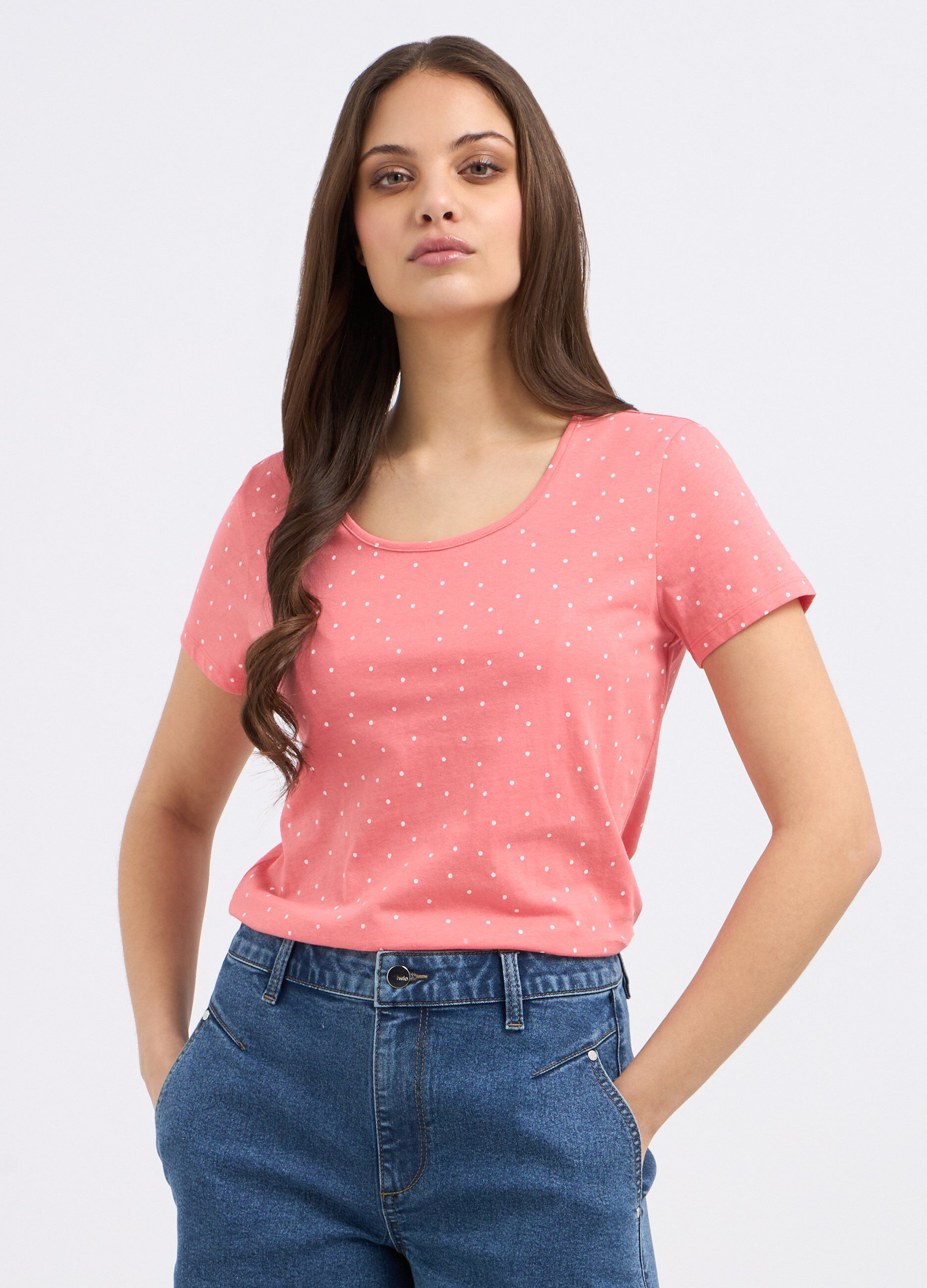 T-shirt a pois in puro cotone donna_0