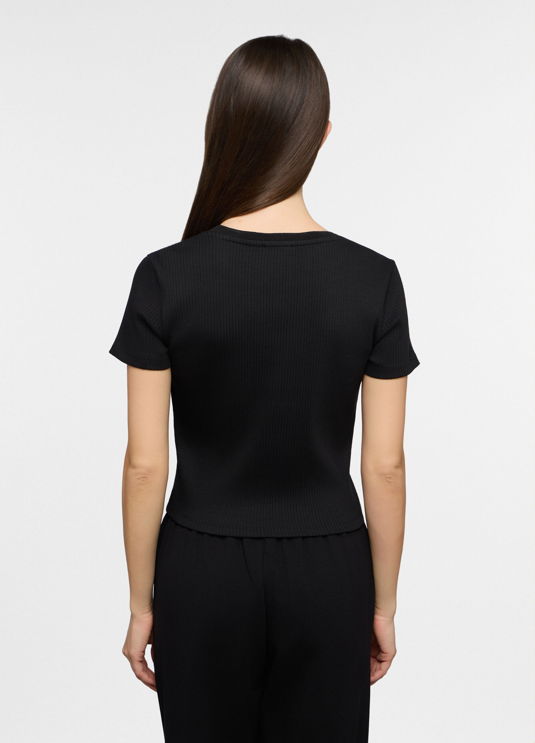 T-shirt girocollo in costina stretch donna_1