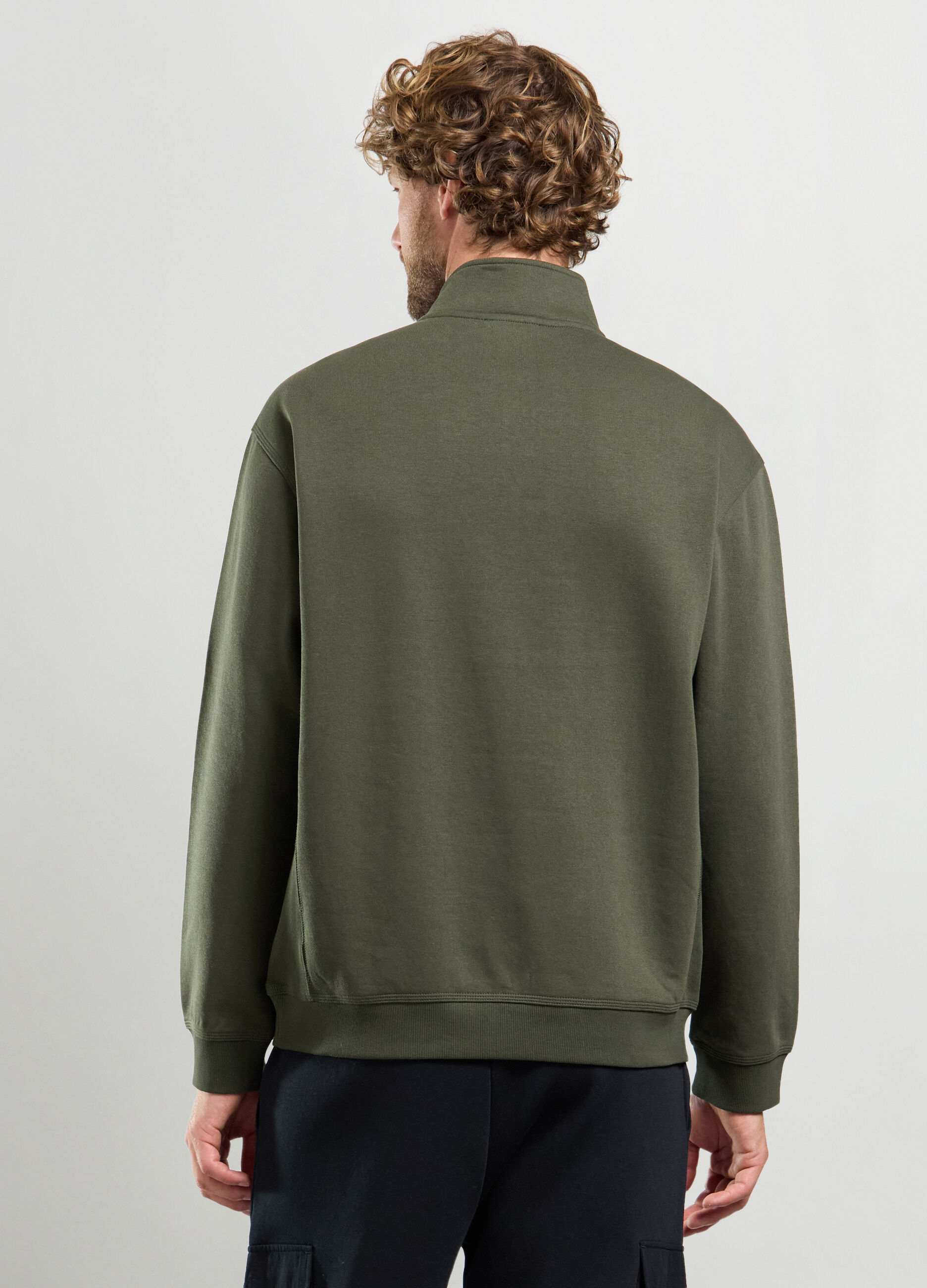 Felpa lupetto mezza zip in misto cotone uomo_1