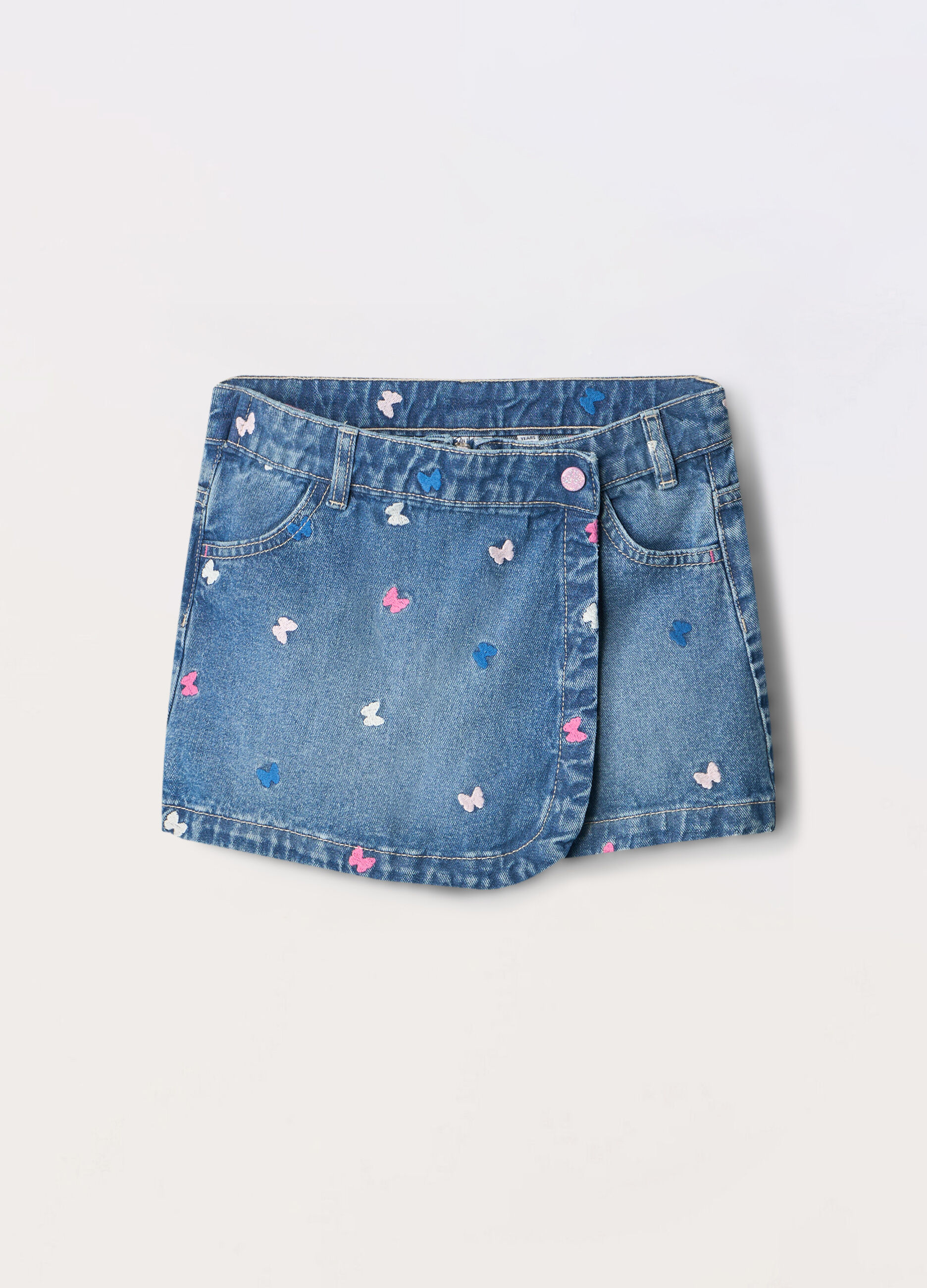 Gonna pantalone in denim di puro cotone bambina_0