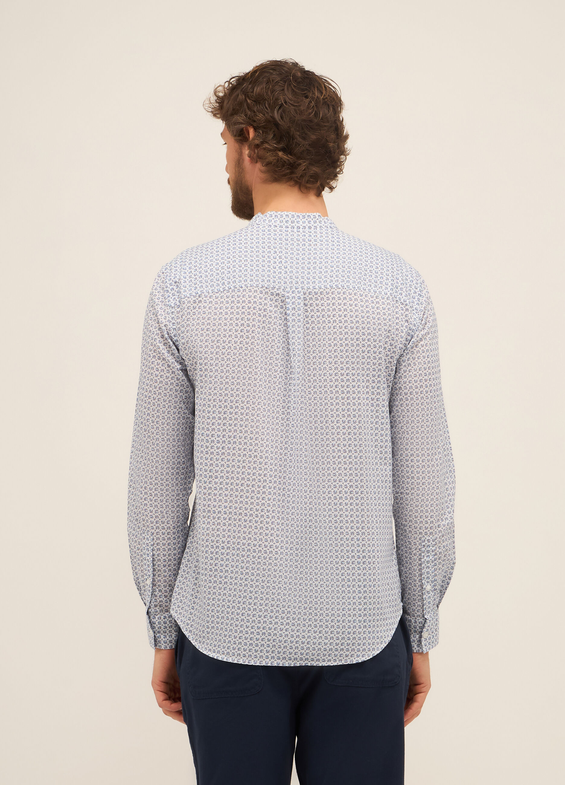 Camicia con collo alla coreana in cotone a fiore_1