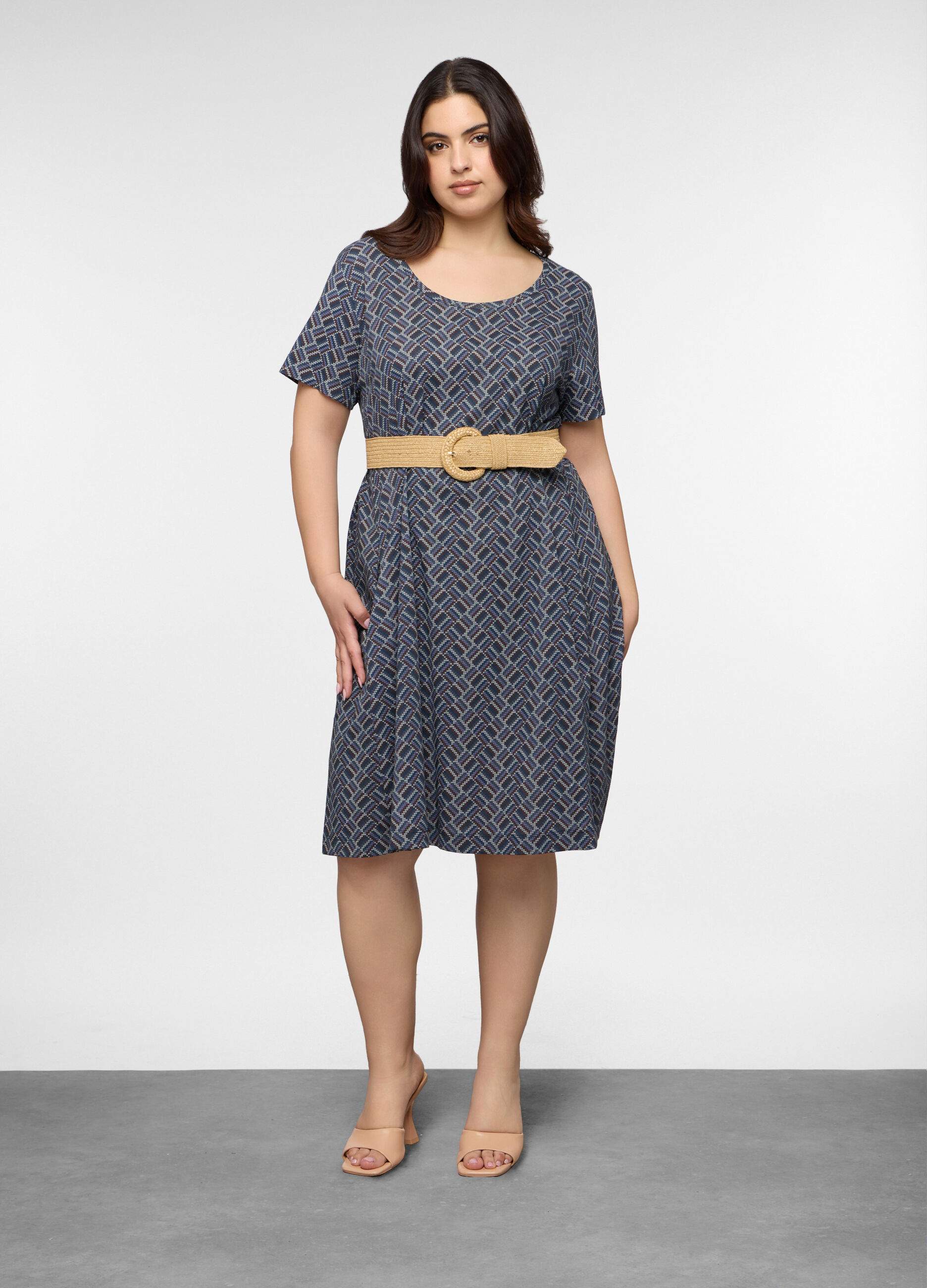 Abito corto girocollo in jersey di puro cotone donna curvy_0