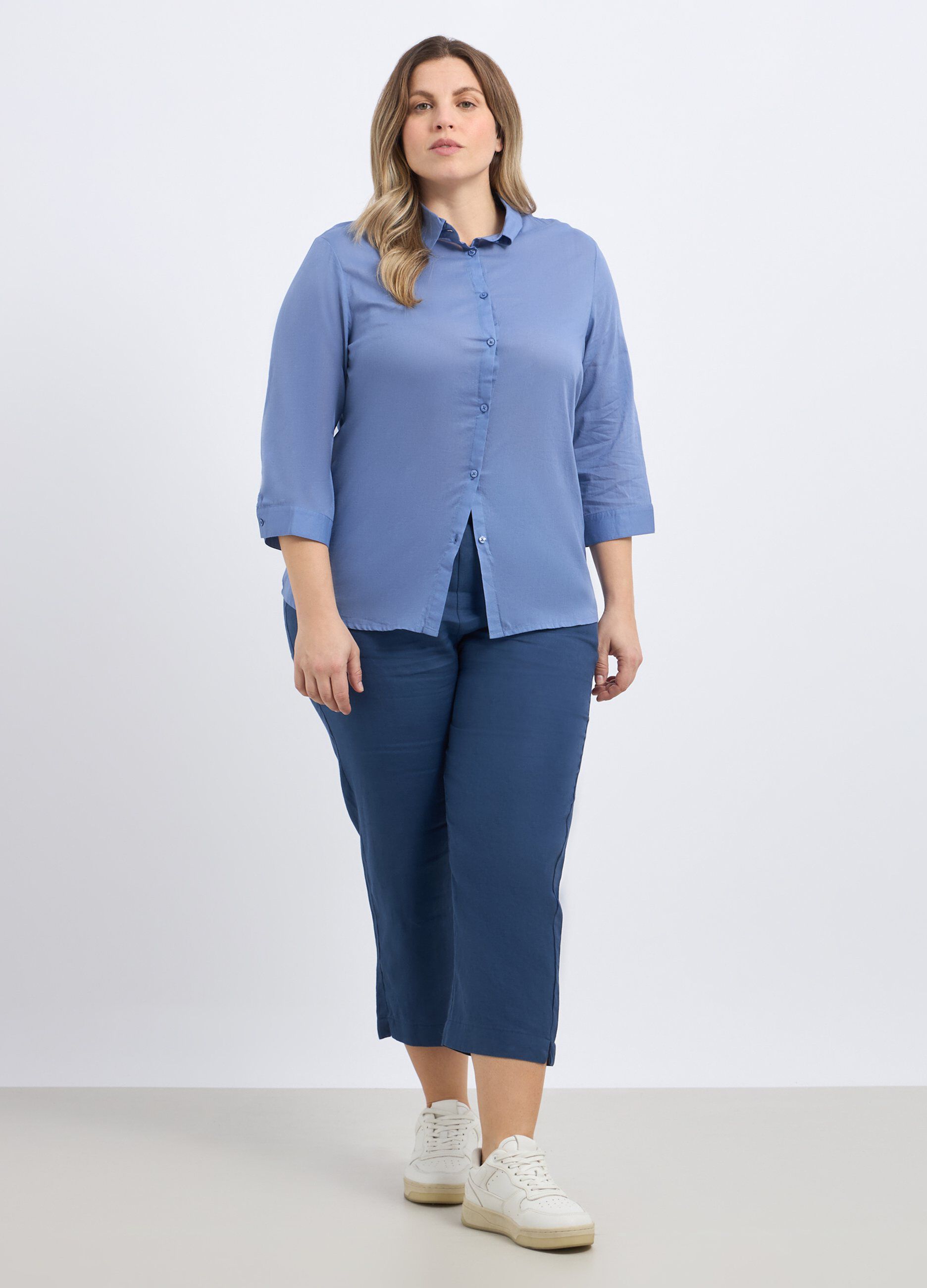 Pantaloni capri in puro lino donna curvy_0