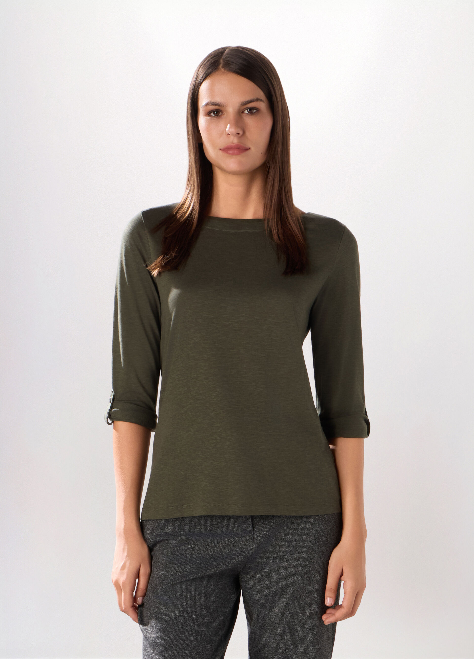 T-shirt in jersey slub di misto cotone donna_0