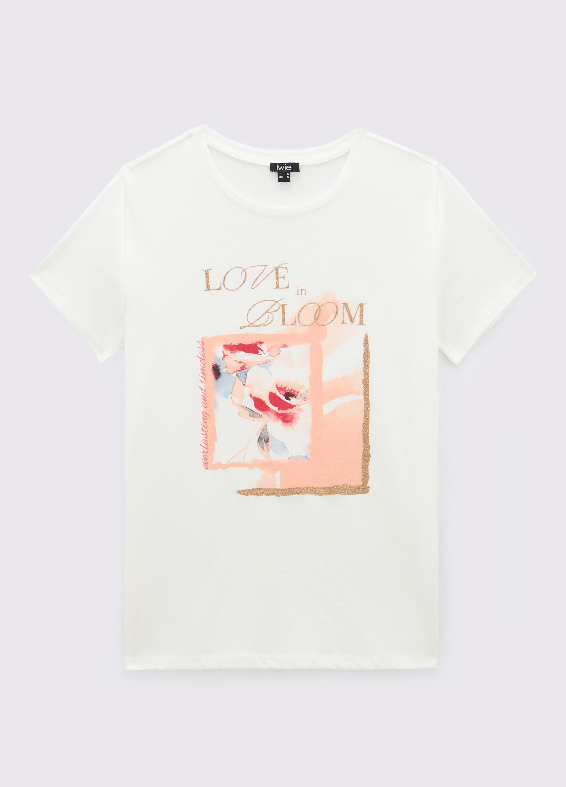 T-shirt in puro cotone con stampa glitter donna_0