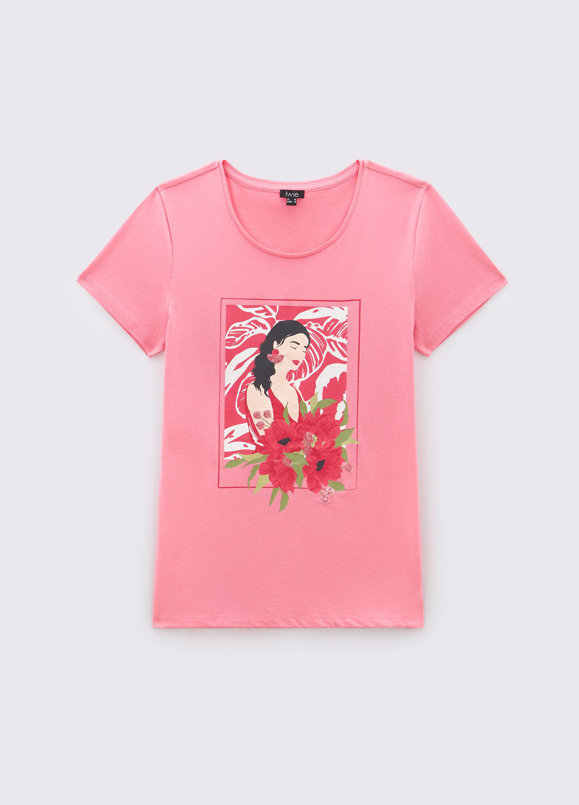 T-shirt in puro cotone con paillettes donna_0