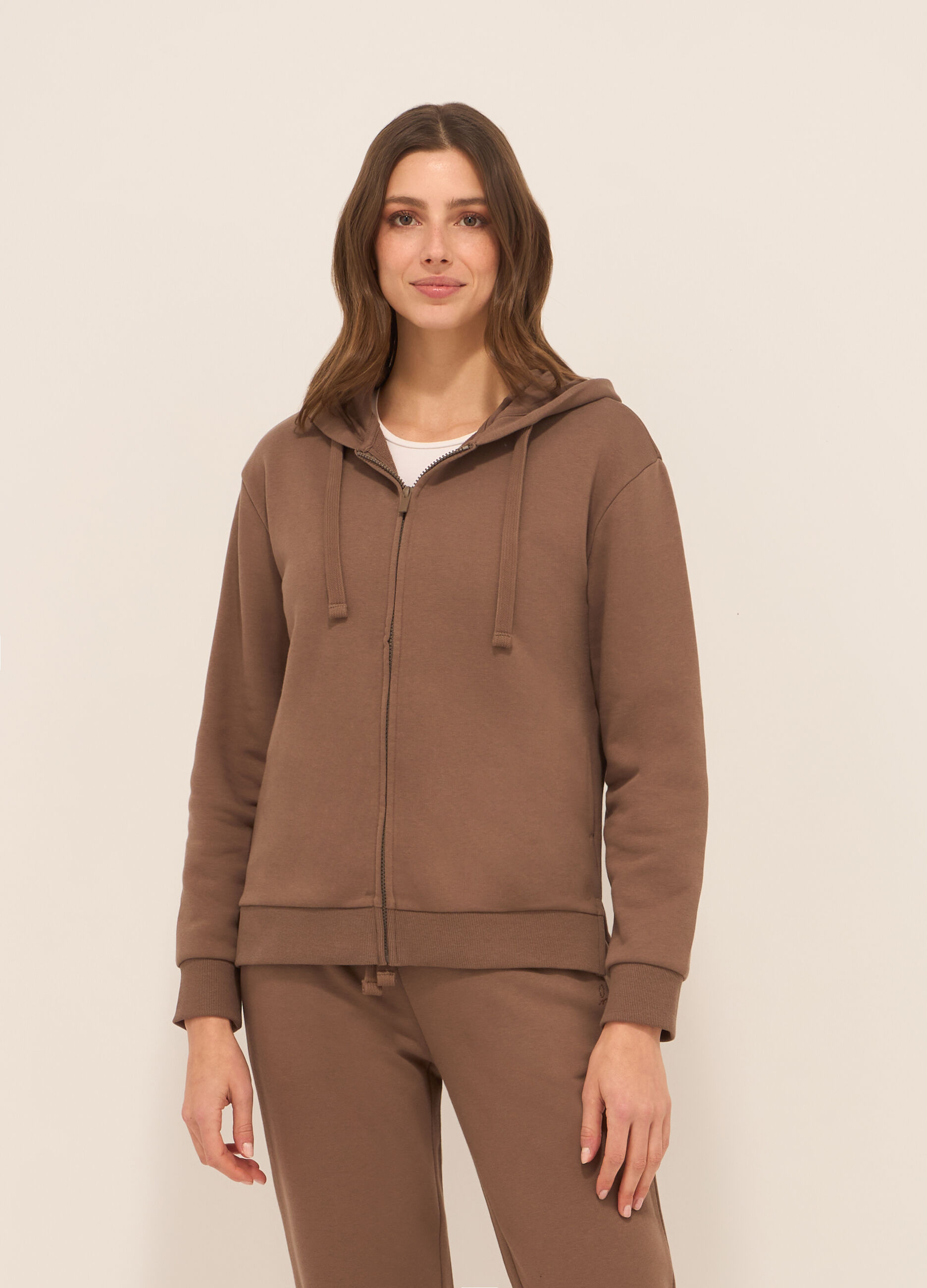 Felpa misto cotone con cappuccio donna_0