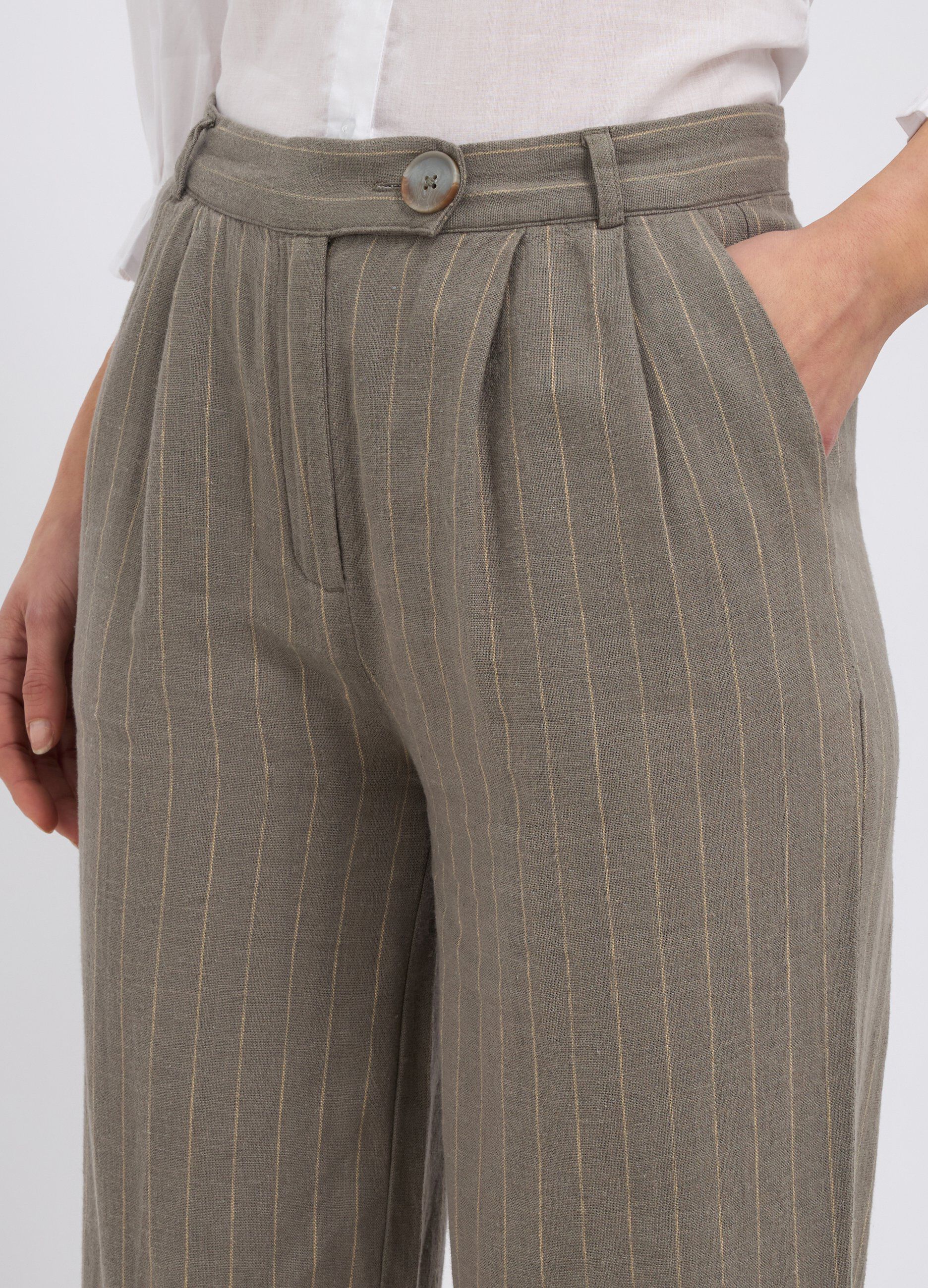 Pantaloni rigati misto lino donna_2