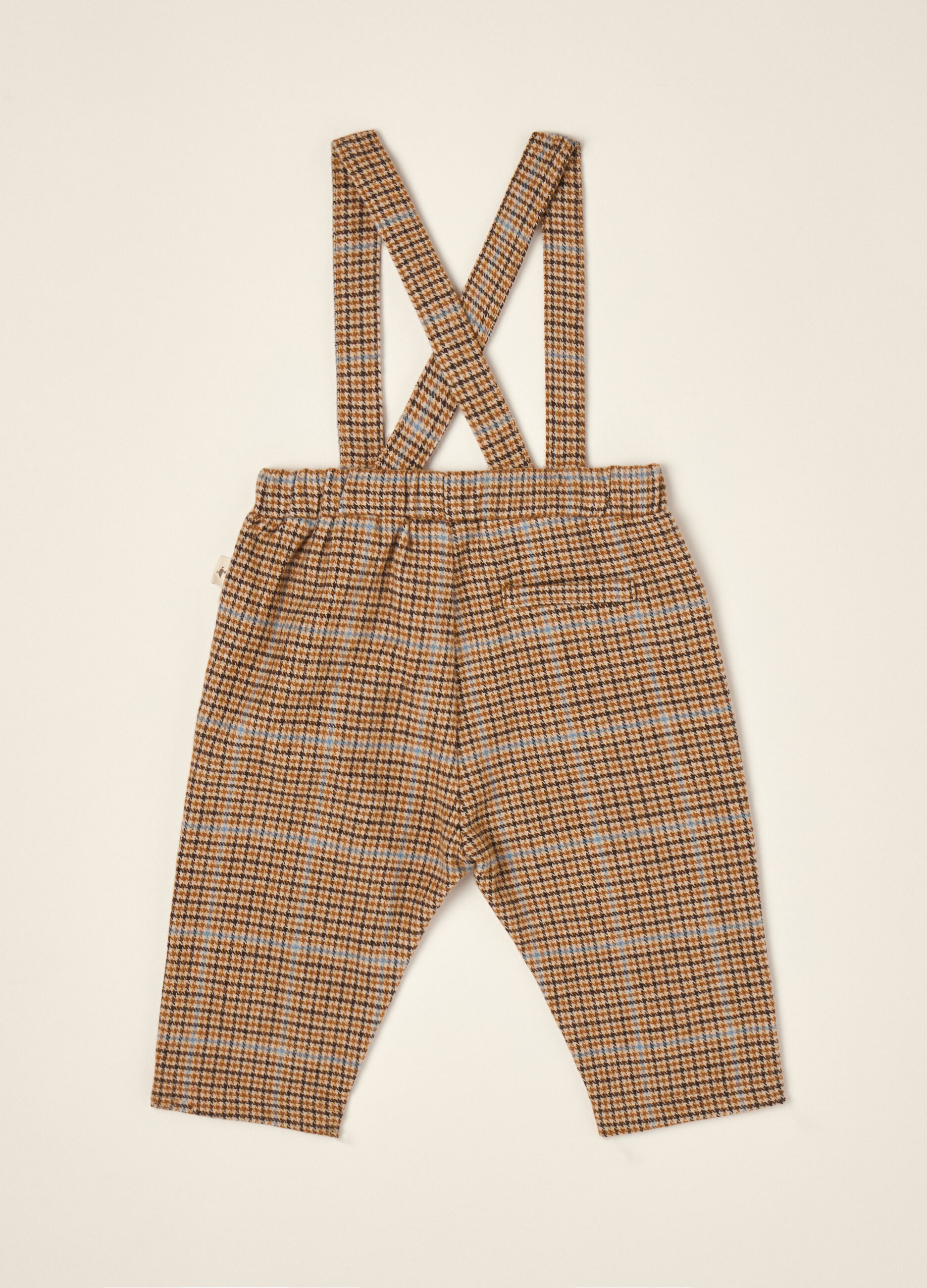 Pantaloni marroni in misto cotone con bretelle_1
