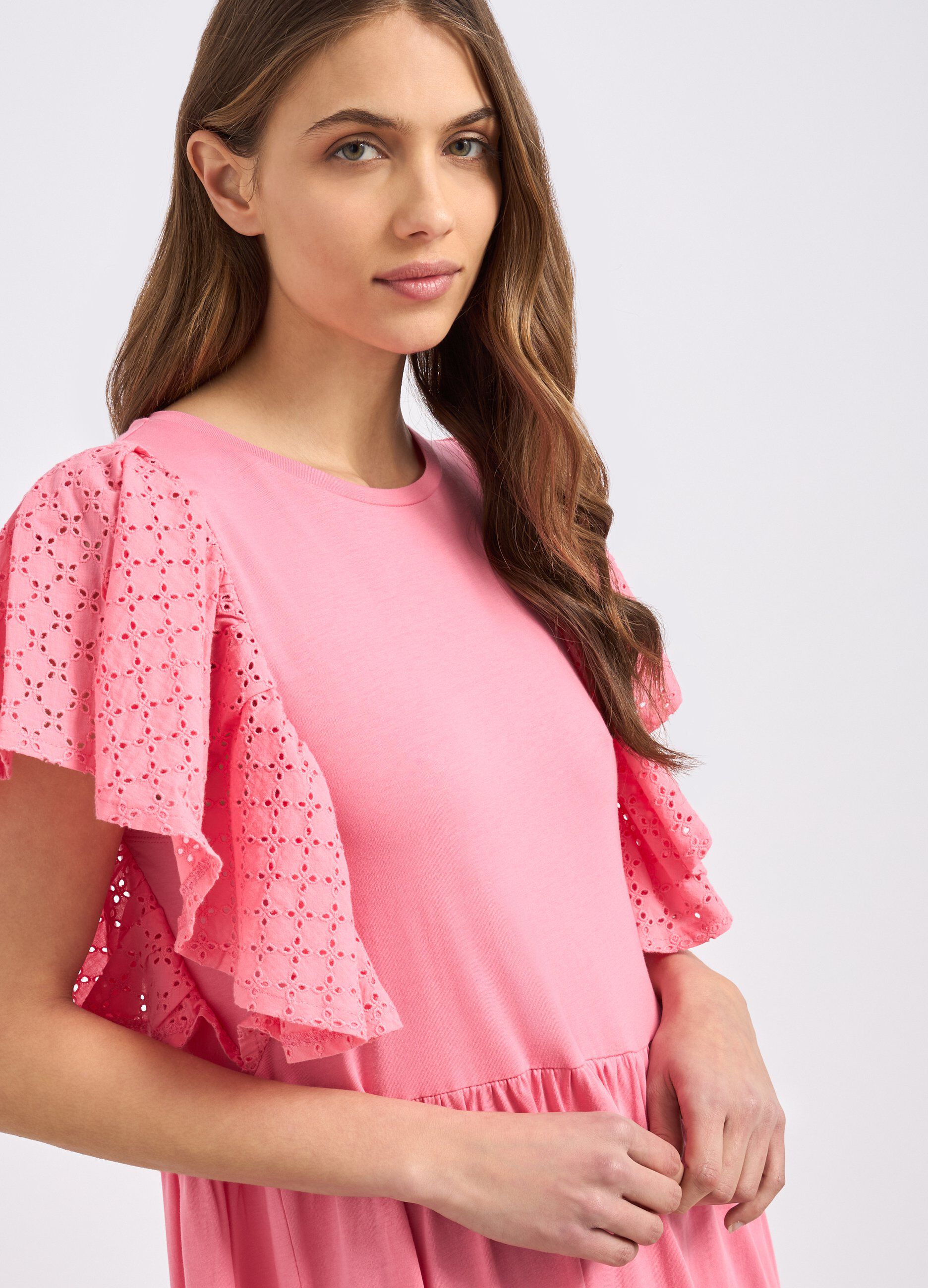 Abito lungo in puro cotone con inserti in sangallo donna_2