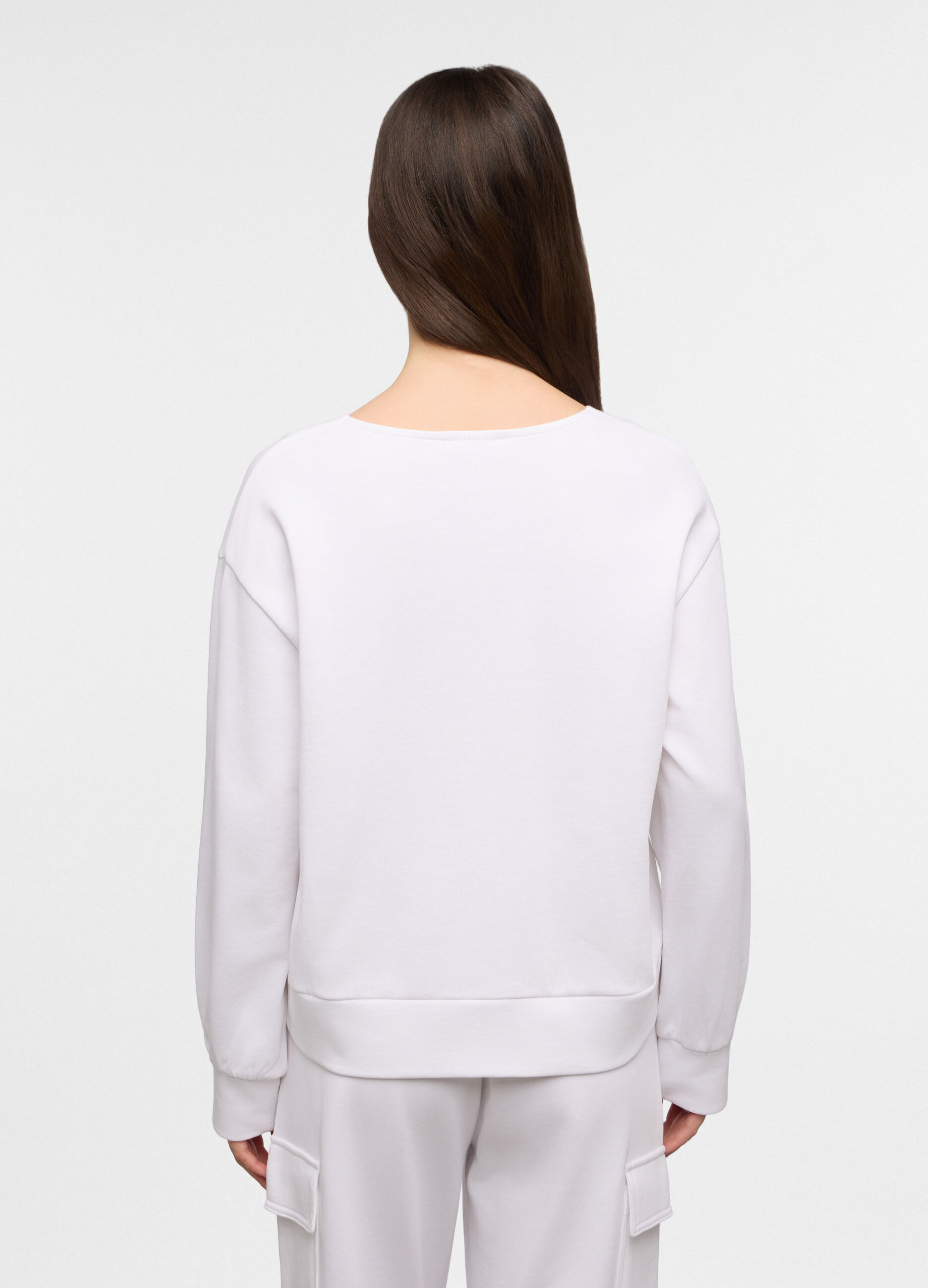 Felpa con scollo a V in french terry donna_1
