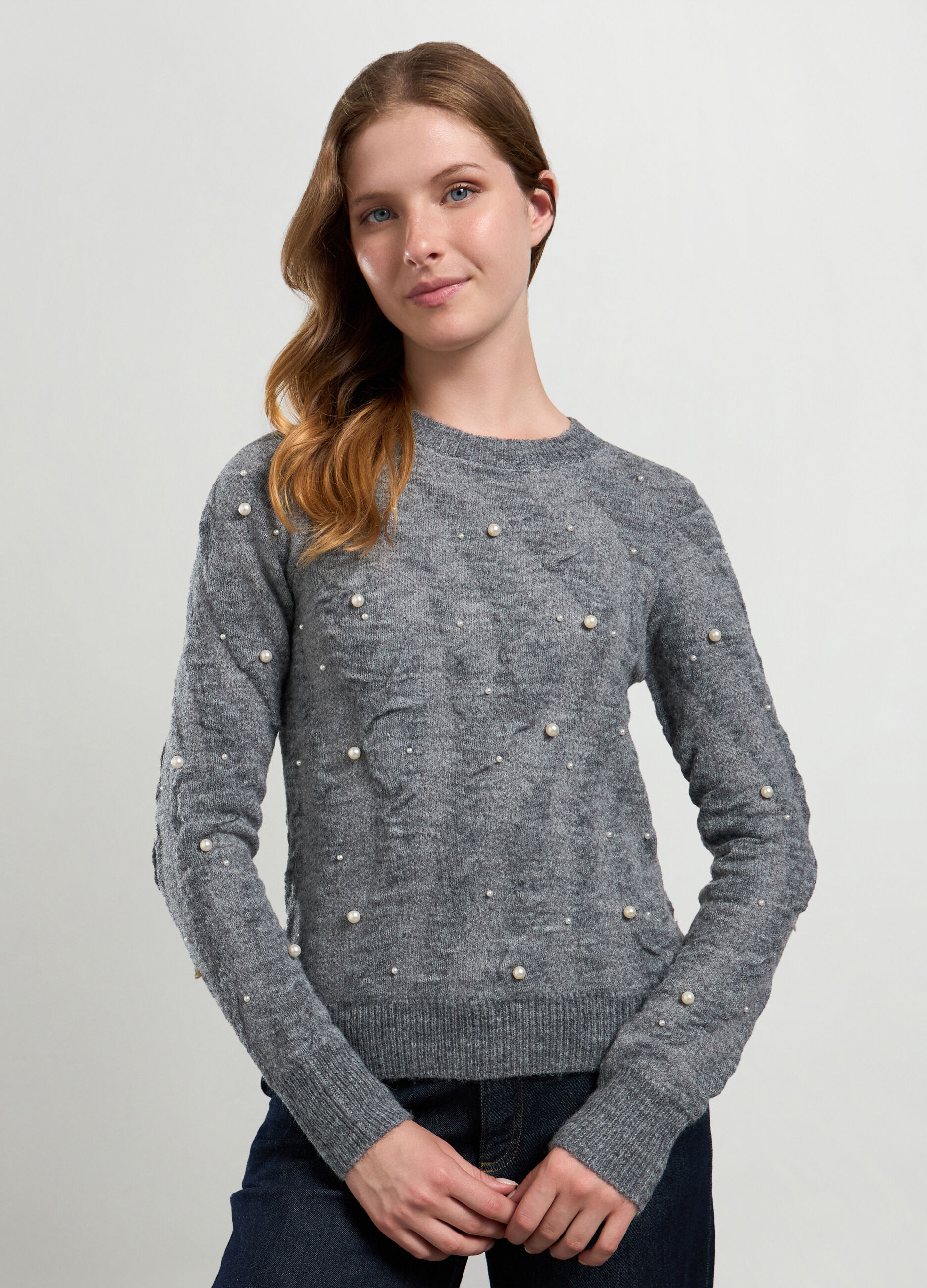 Tricot girocollo misto lana con perle donna_2
