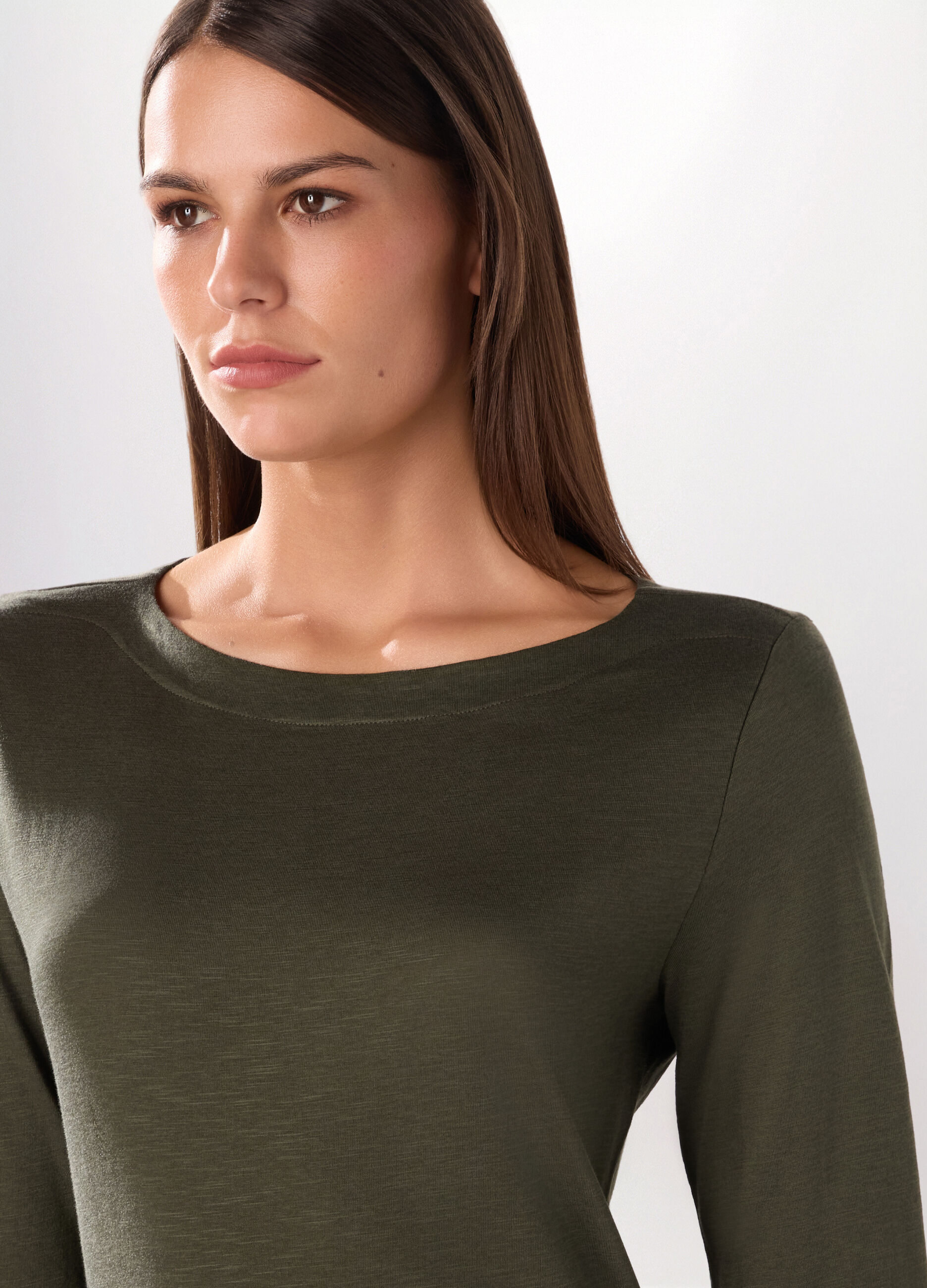 T-shirt in jersey slub di misto cotone donna_2
