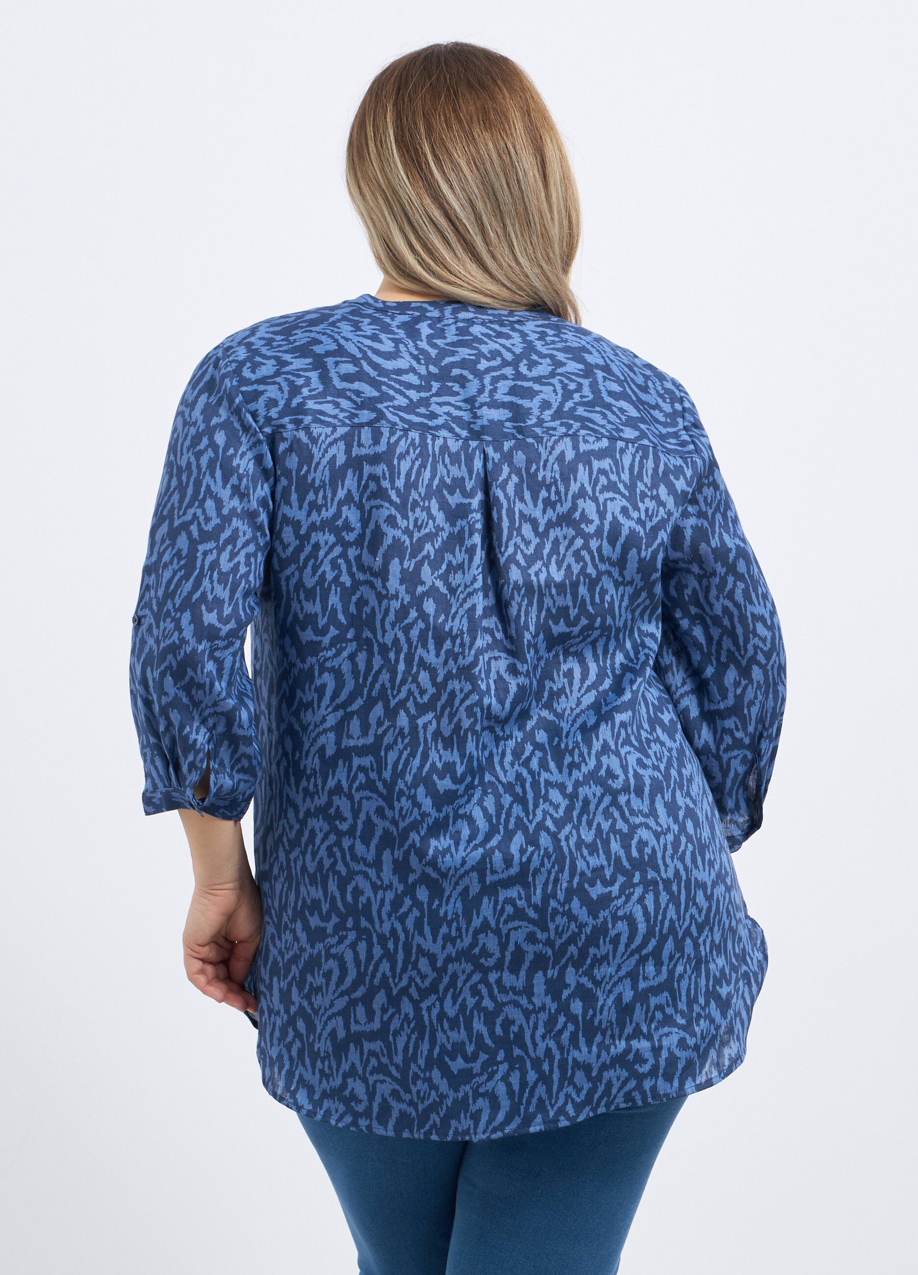 Blusa in puro lino con stampa donna curvy_1