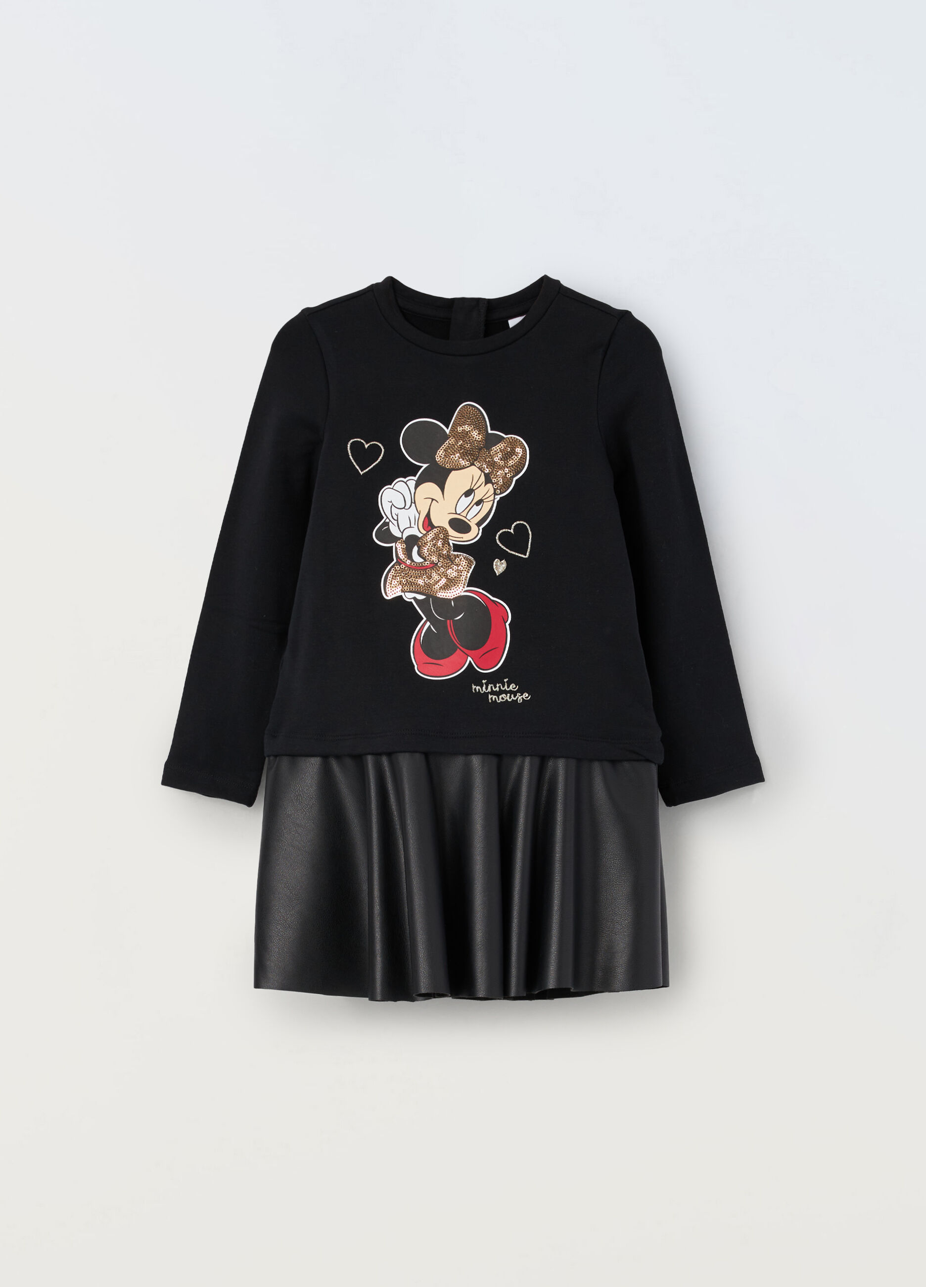 Vestito con inserto in eco pelle bambina_0
