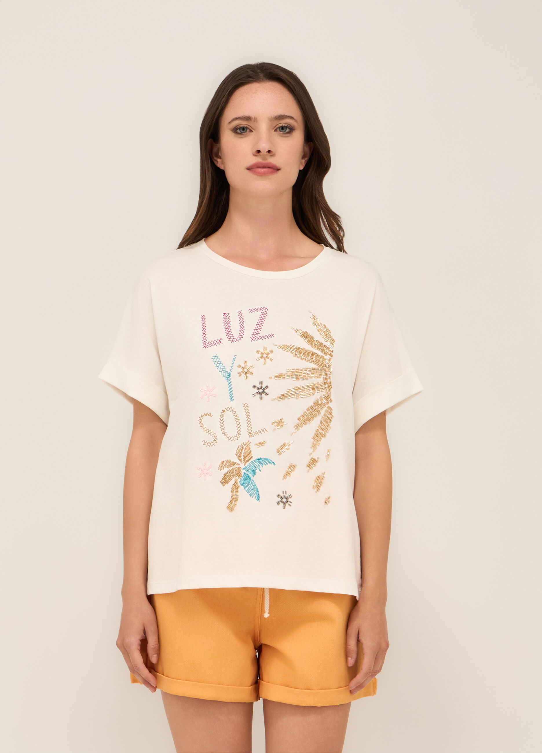 T-shirt in jersey di puro cotone donna_0