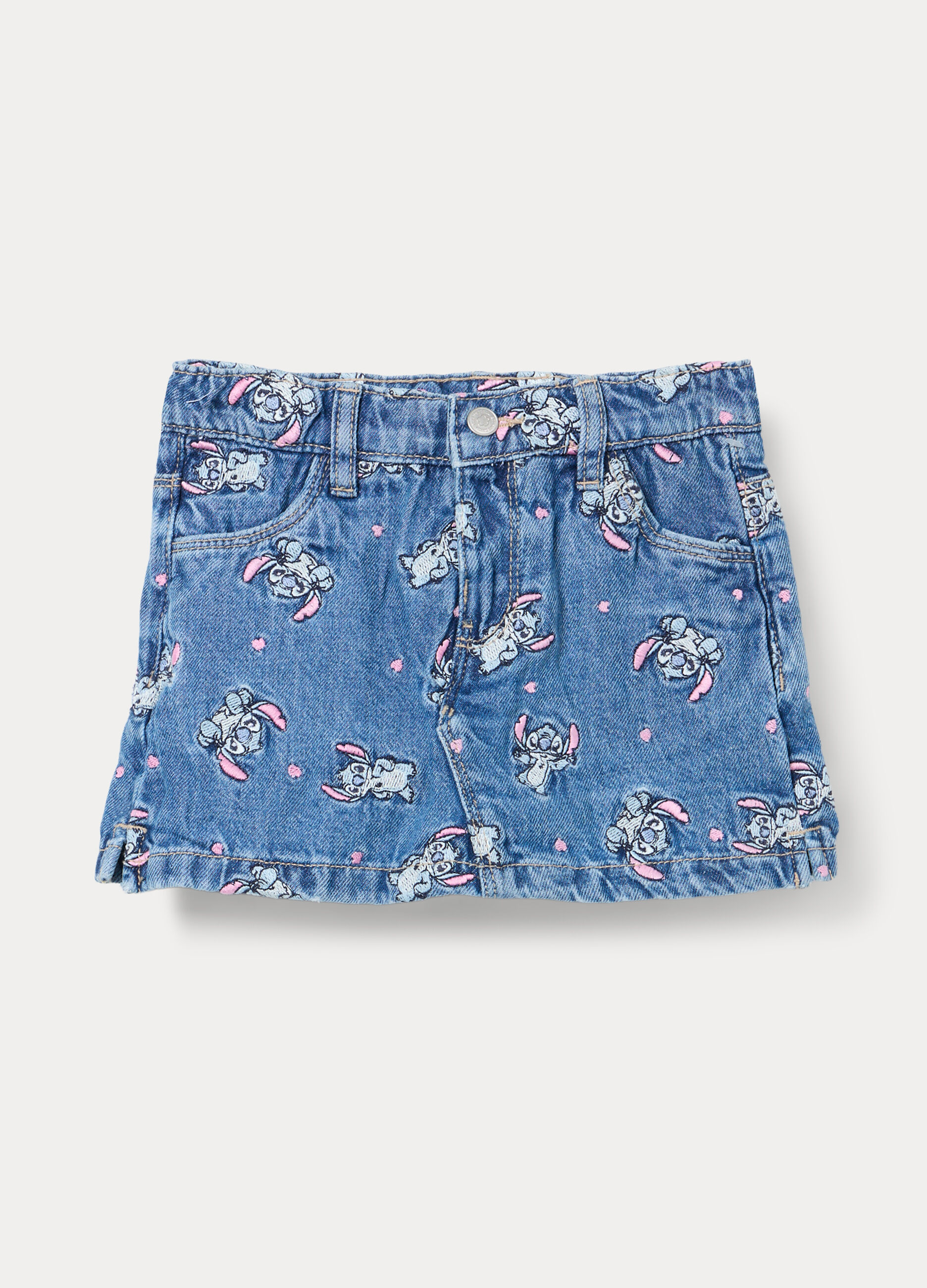 Gonna pantalone Disney fit regular in denim di puro cotone bimba_0